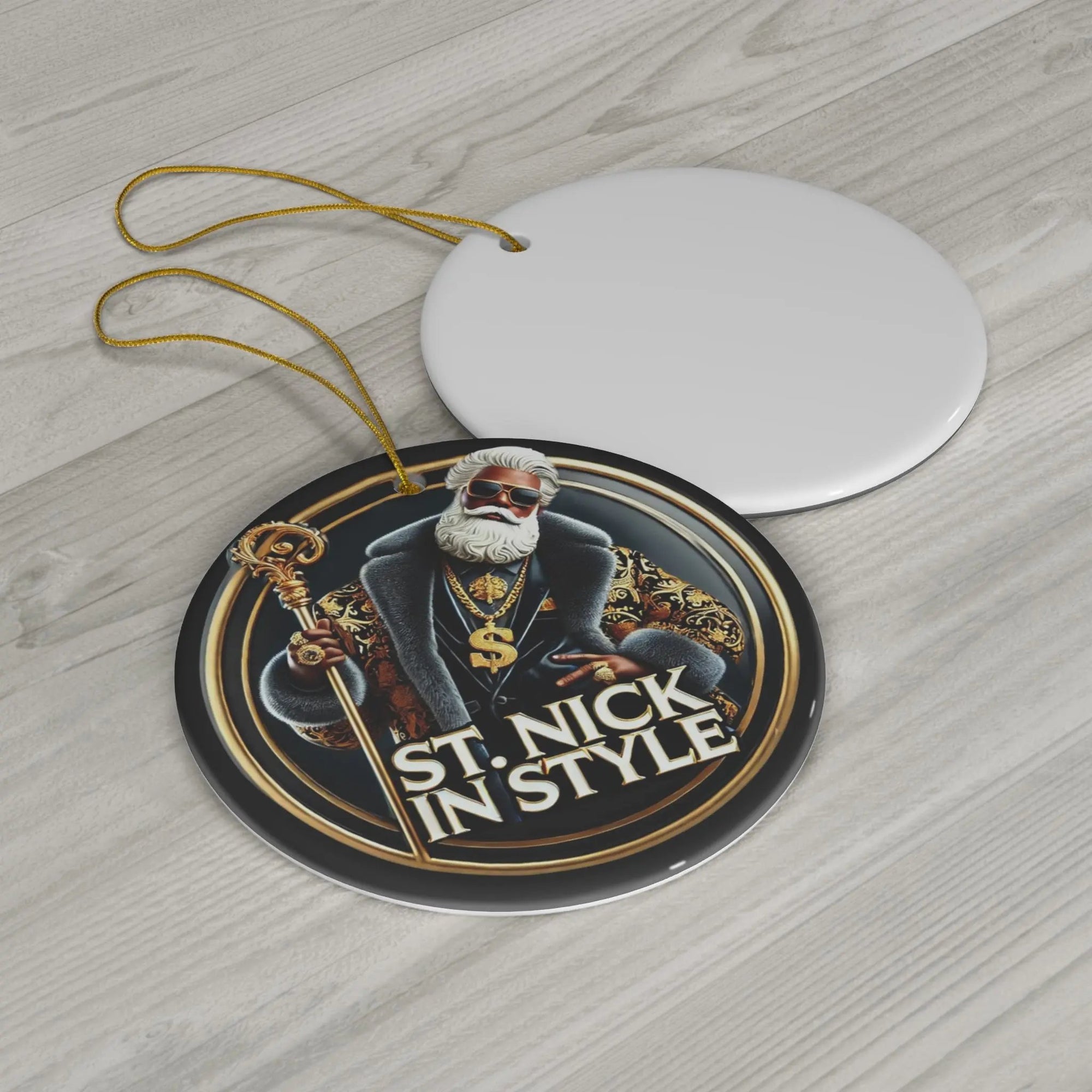 Ceramic Ornament - St Nick In Style Christmas Tree Decor | PRINTED DESIGN Printify