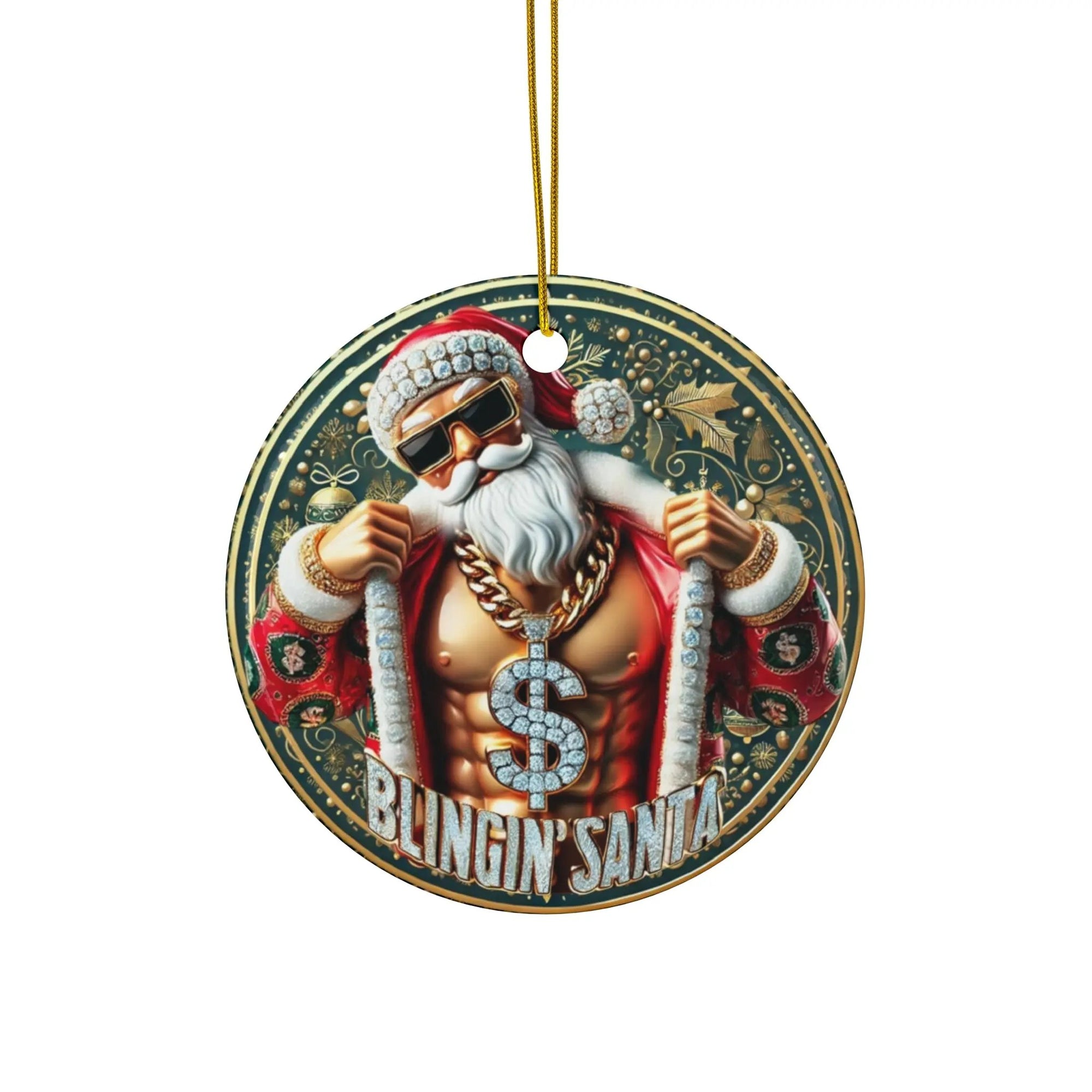 Ceramic Ornament - Pimp Santa Blingin' Santa Christmas Decor | PRINTED DESIGN Printify