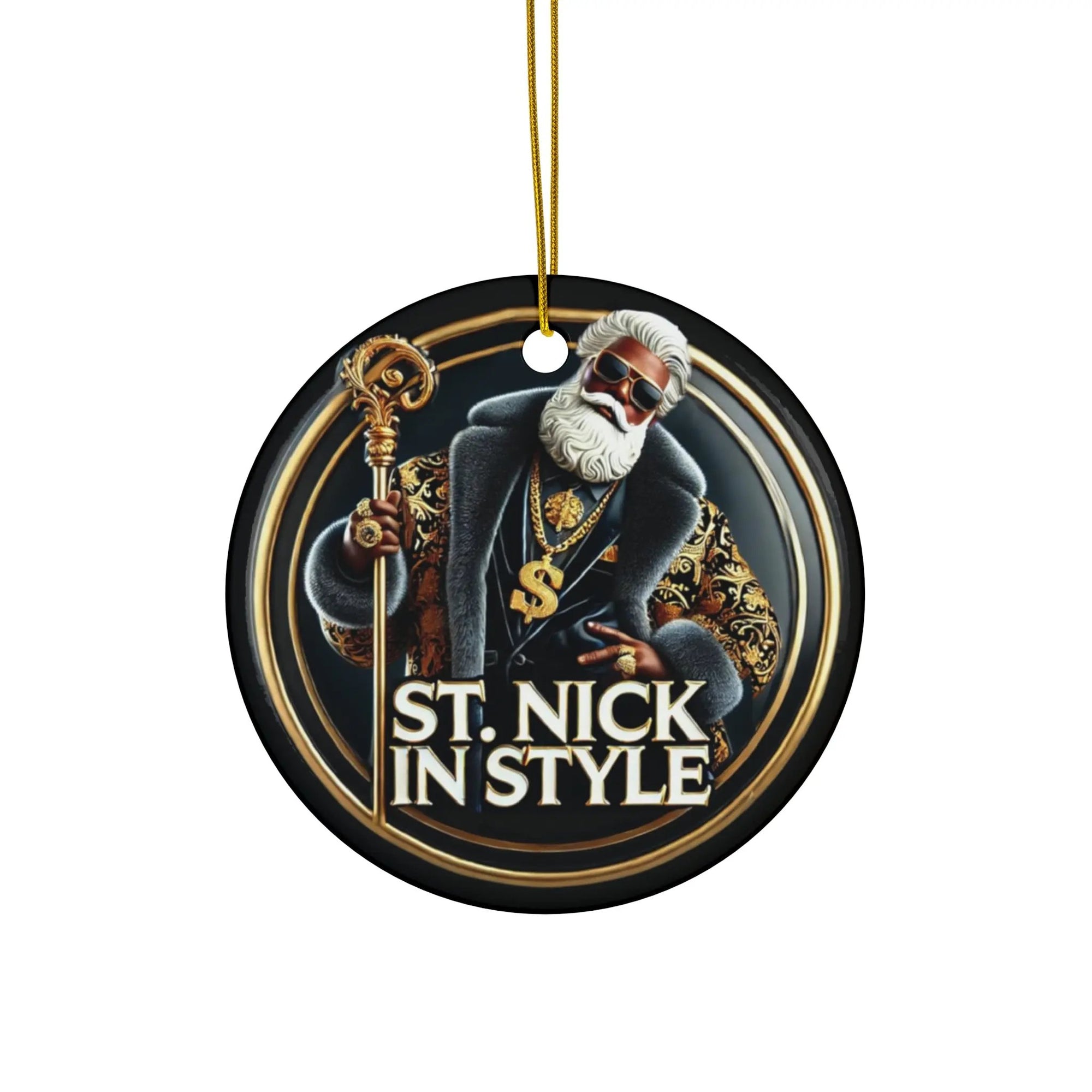 Ceramic Ornament - St Nick In Style Christmas Tree Decor | PRINTED DESIGN Printify