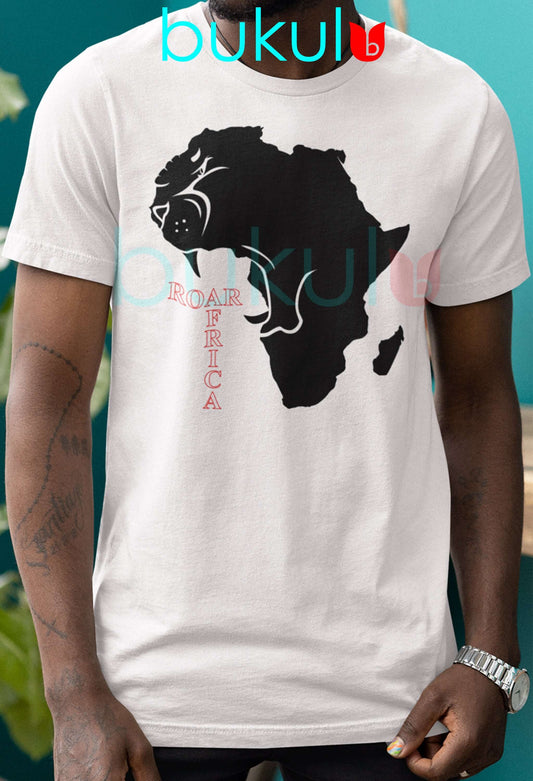 Africa Map Shaped Roaring Lion T-Shirt Design