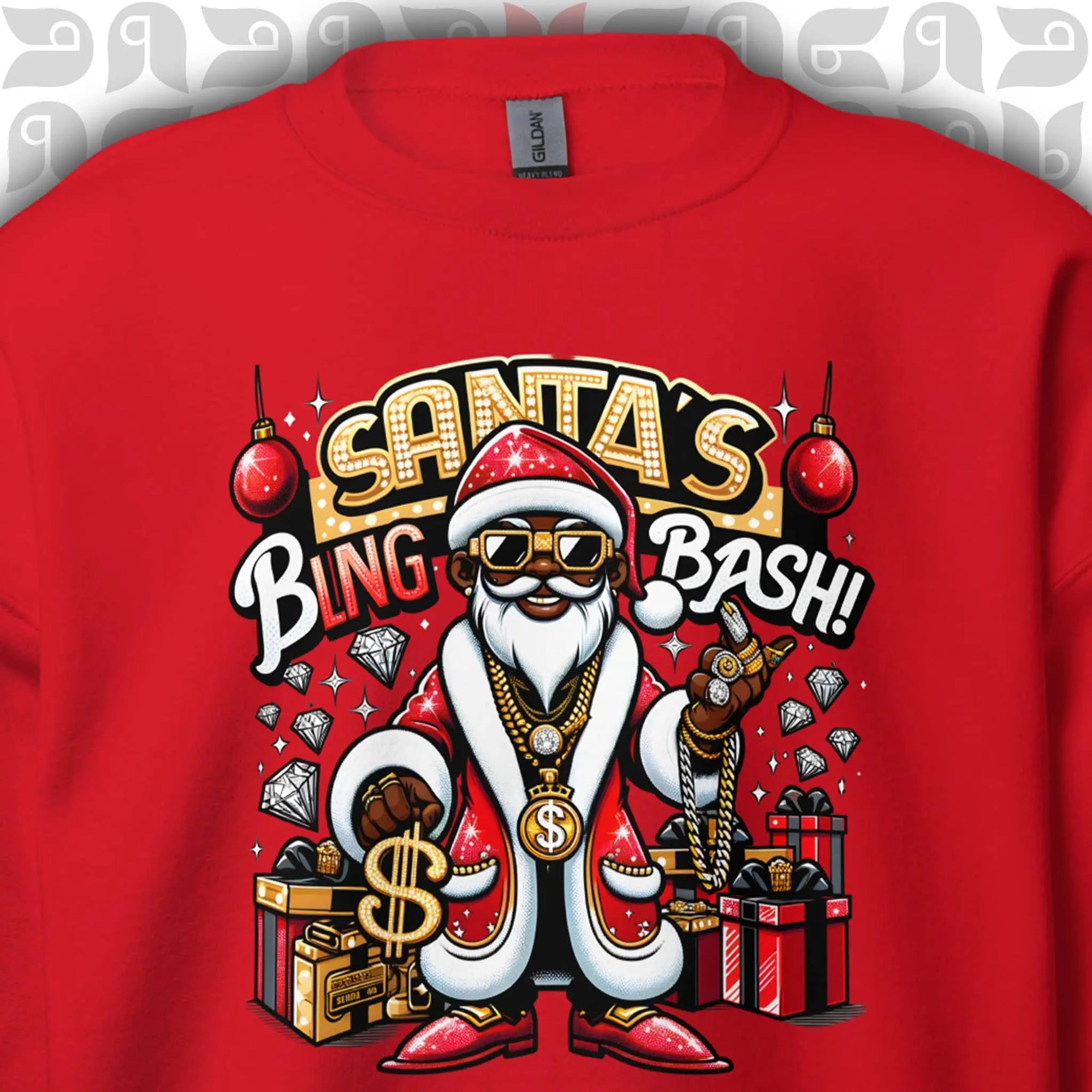 Santa in Pimp-Style Sweatshirt | Santa's Bling Bash Festive Sweater 🎅🏿💎 | Unisex bukulu