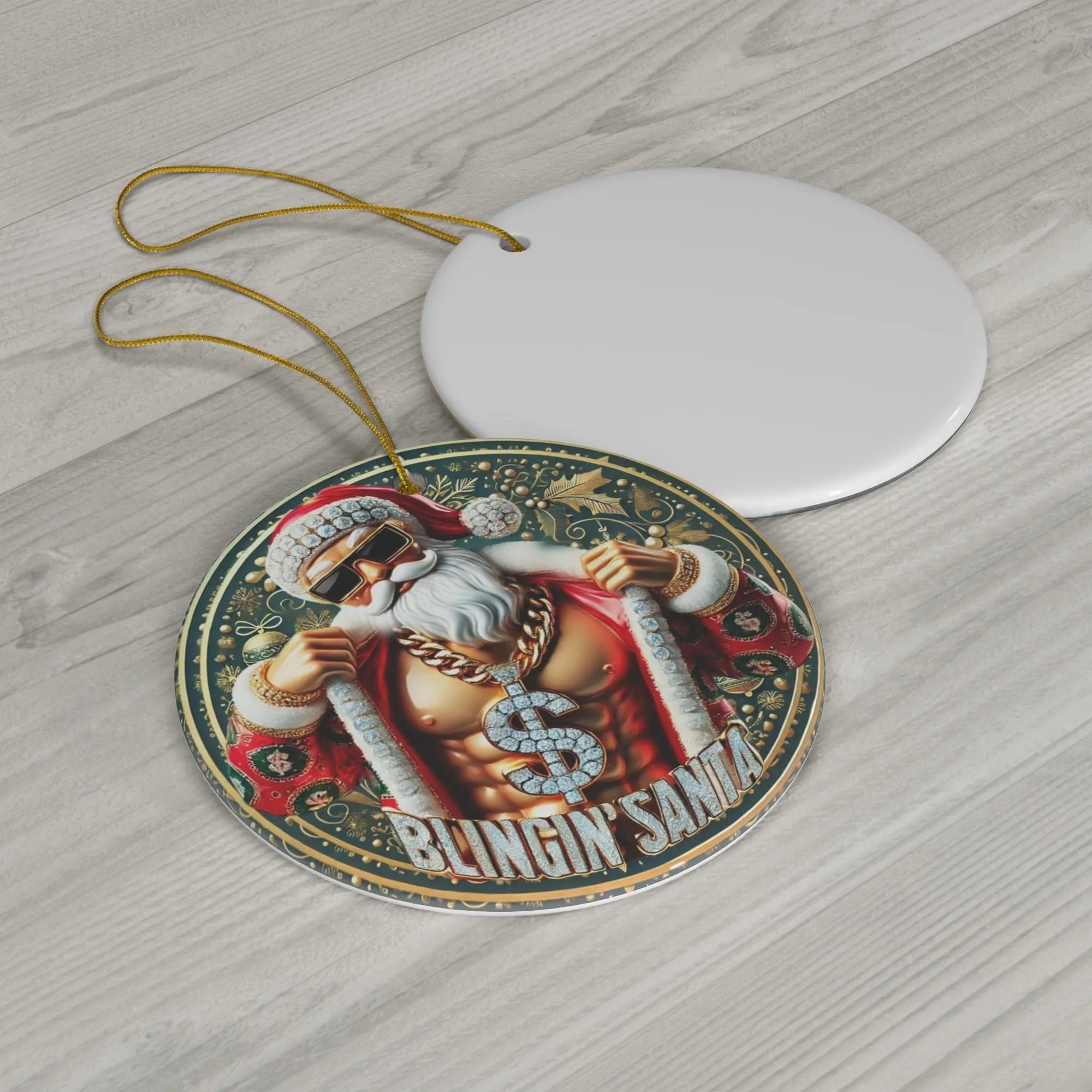 Ceramic Ornament - Pimp Santa Blingin' Santa Christmas Decor | PRINTED DESIGN Printify