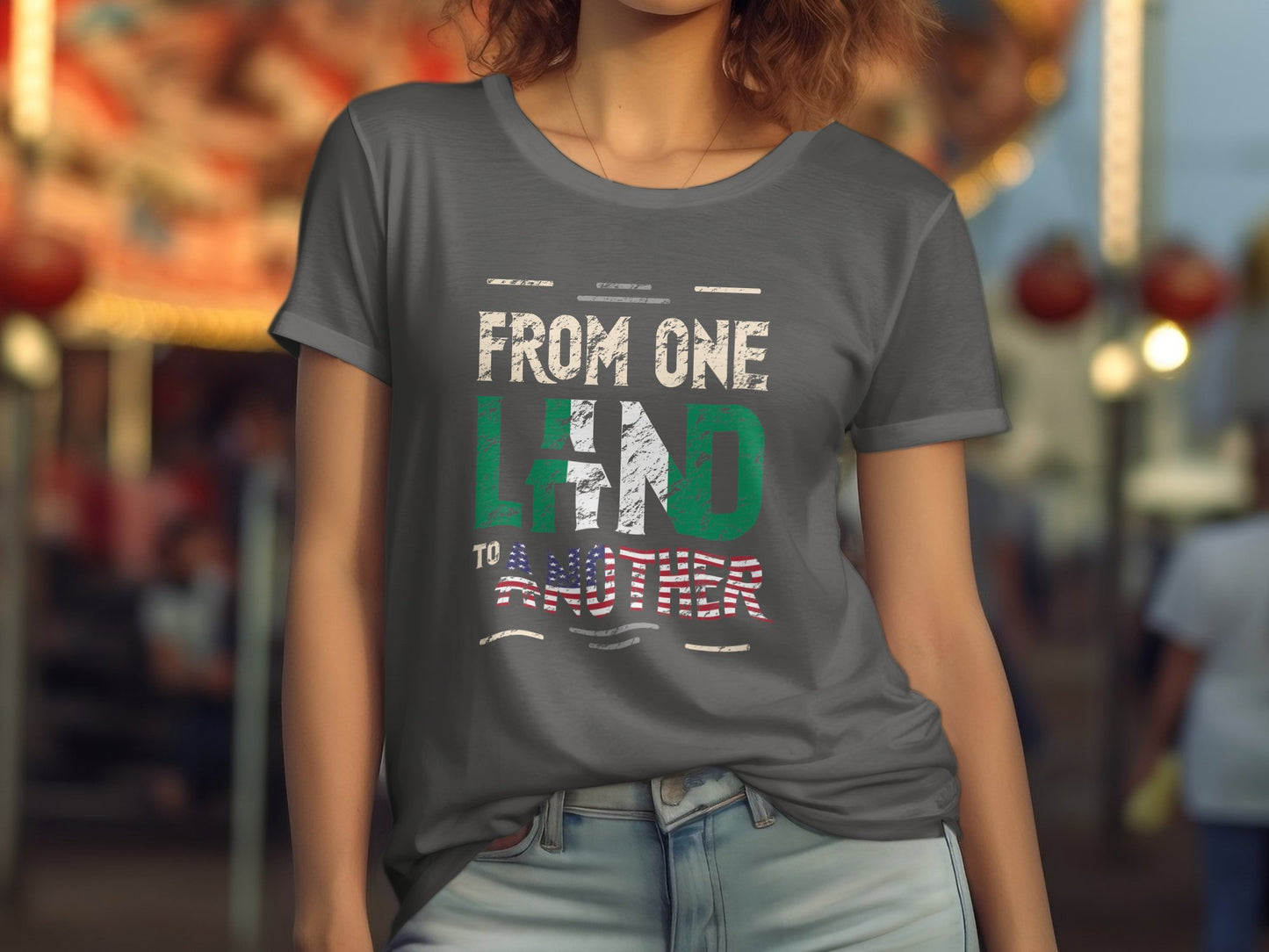 T-Shirt Showing Nigerian and USA Flags Blended Together