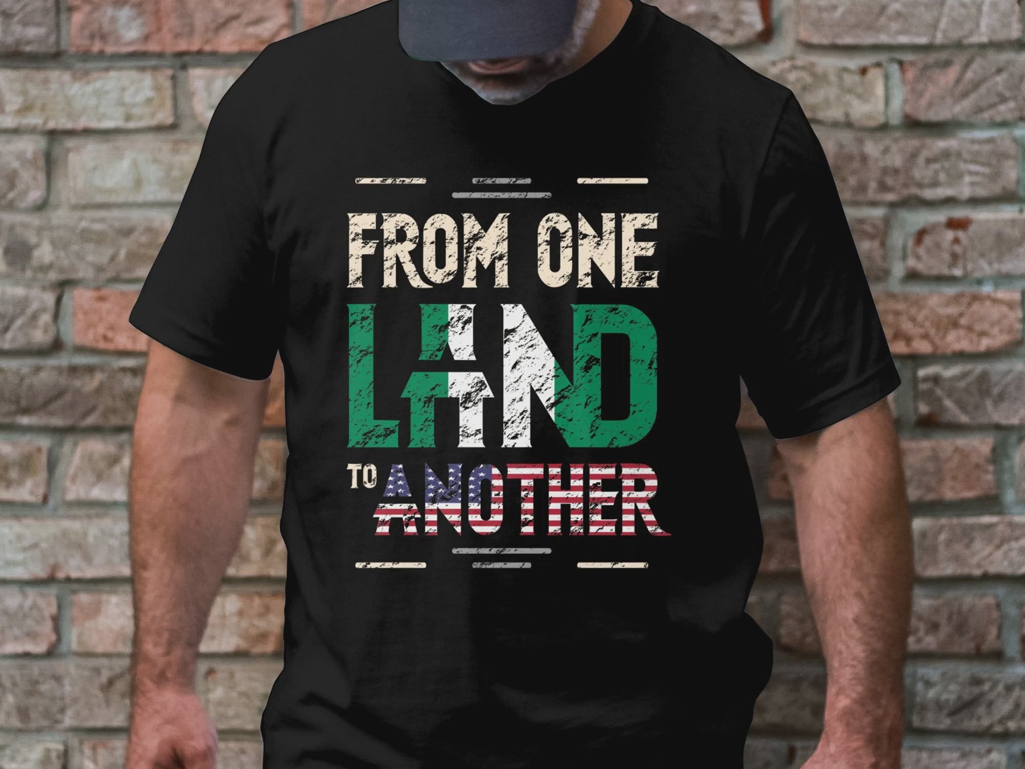 Nigeria-USA Flag T-Shirt with From One Land To Another Design