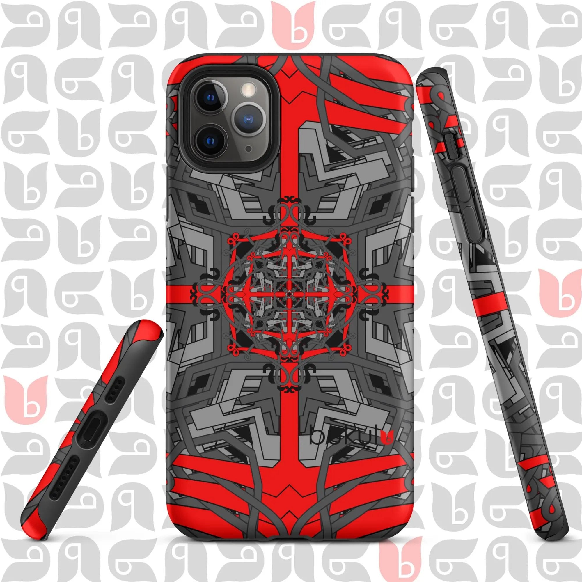 Geometric iPhone® Case Tough in Grey-Red-Black | Stylish Protection for Your Phone bukulu