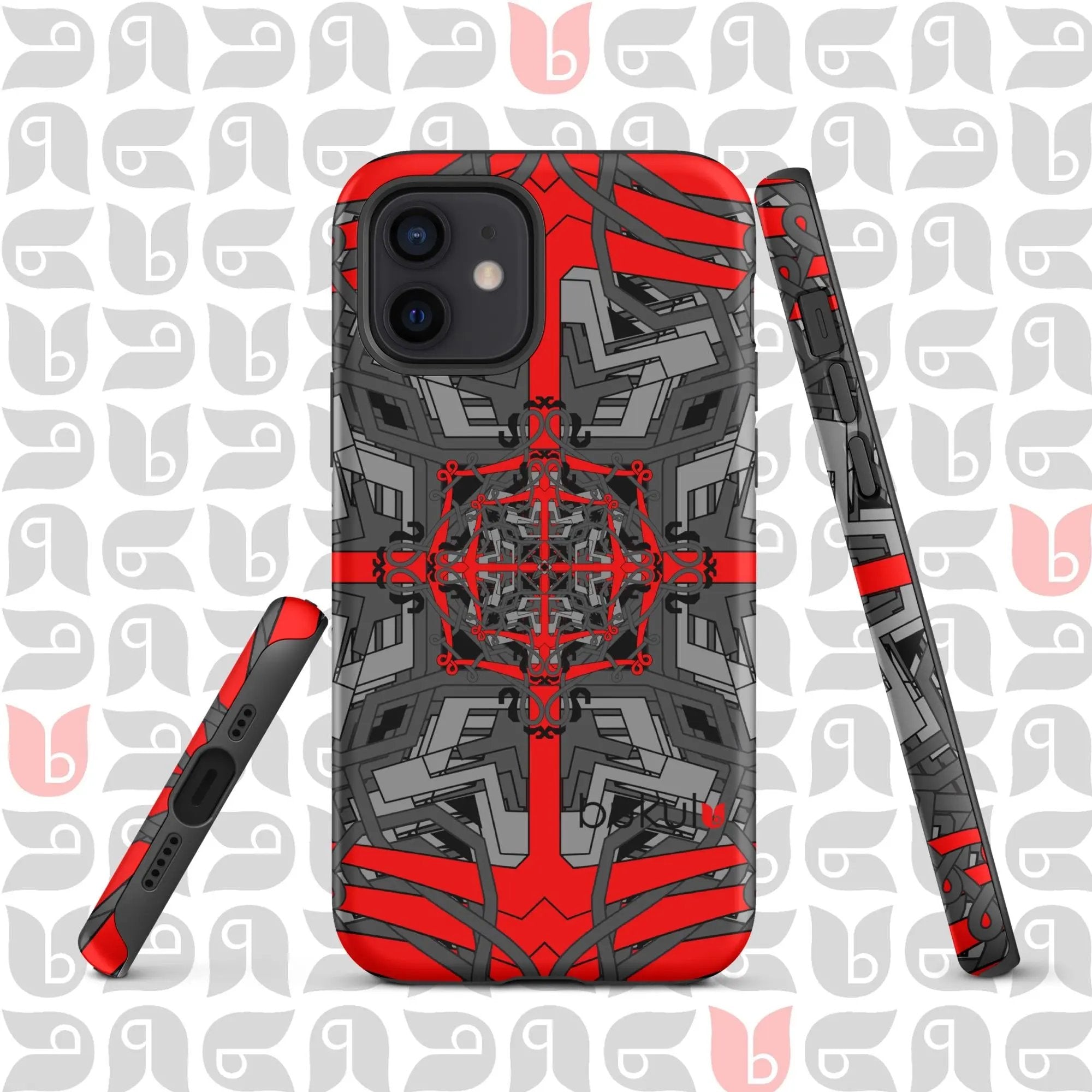 Geometric iPhone® Case Tough in Grey-Red-Black | Stylish Protection for Your Phone bukulu