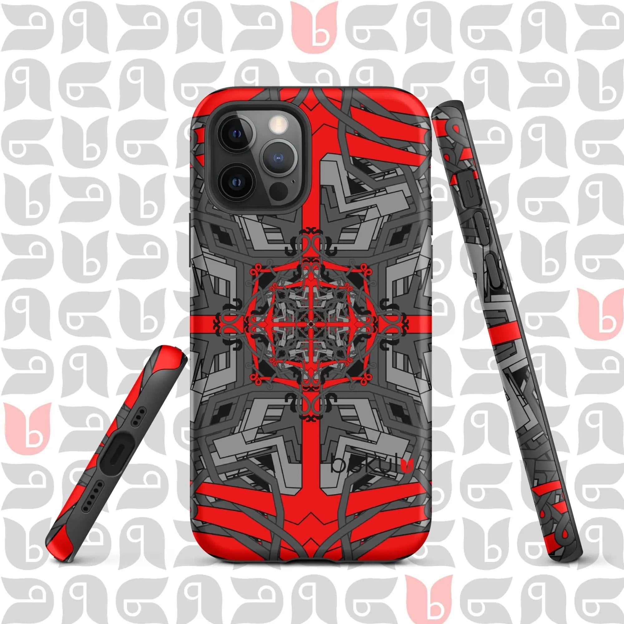 Geometric iPhone® Case Tough in Grey-Red-Black | Stylish Protection for Your Phone bukulu