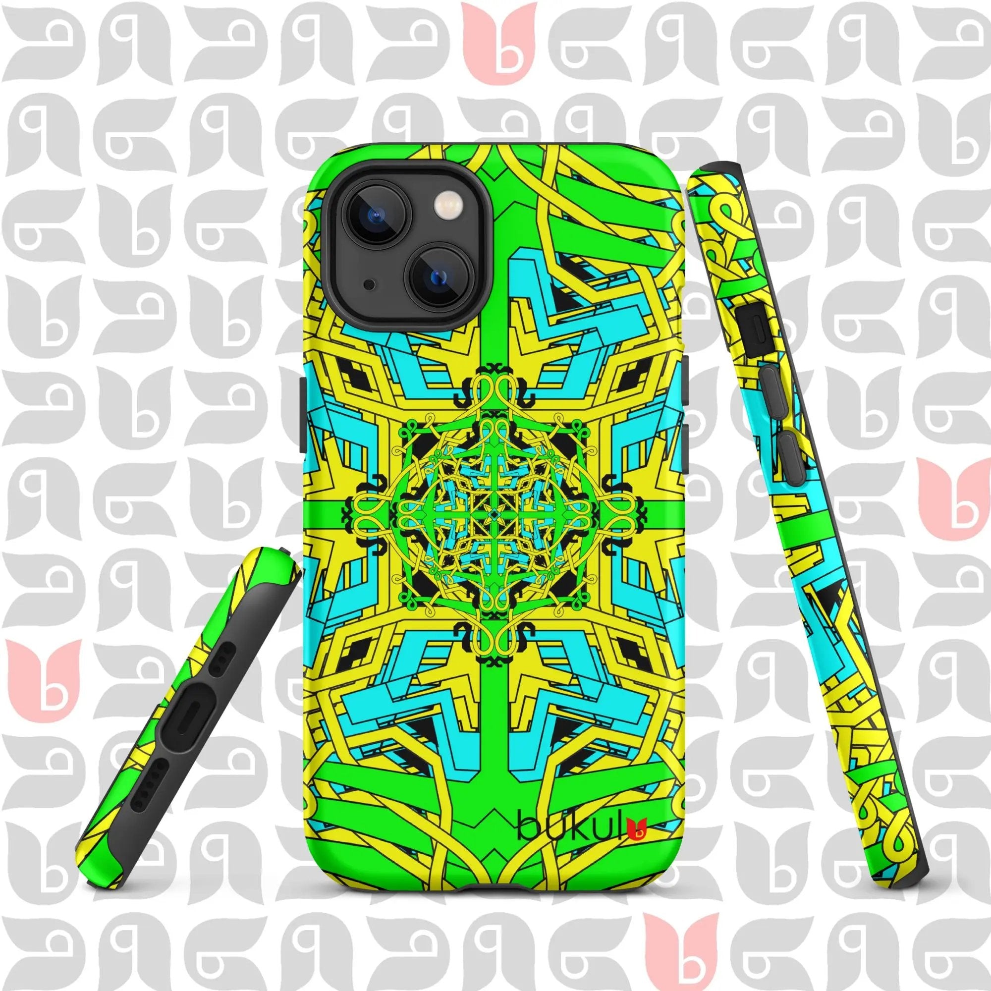 Geometric iPhone Case in Yellow-Green-Turquoise | Bold and Protective Phone Case bukulu