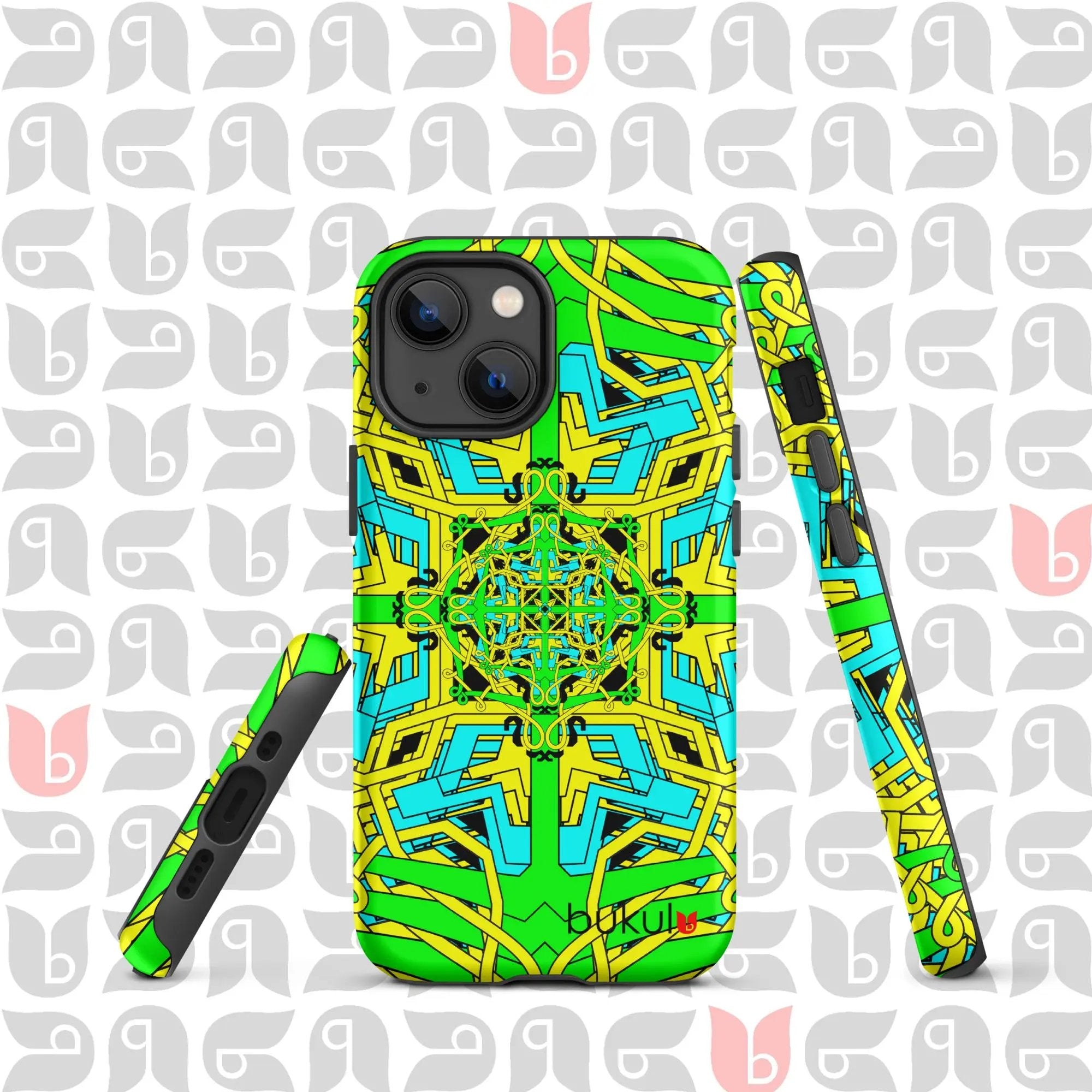 Geometric iPhone Case in Yellow-Green-Turquoise | Bold and Protective Phone Case bukulu