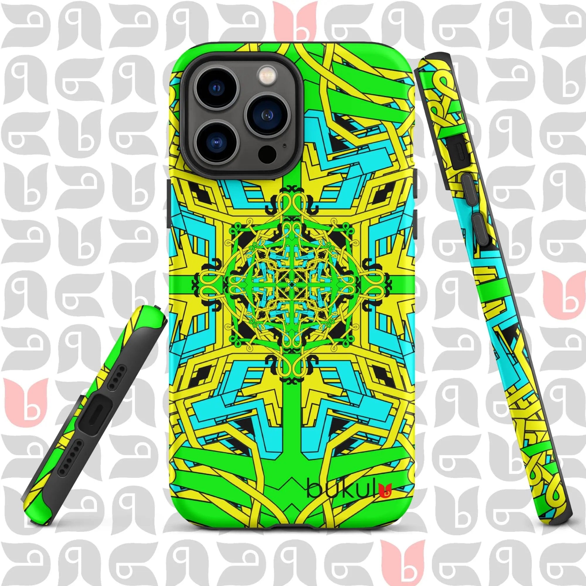 Geometric iPhone Case in Yellow-Green-Turquoise | Bold and Protective Phone Case bukulu