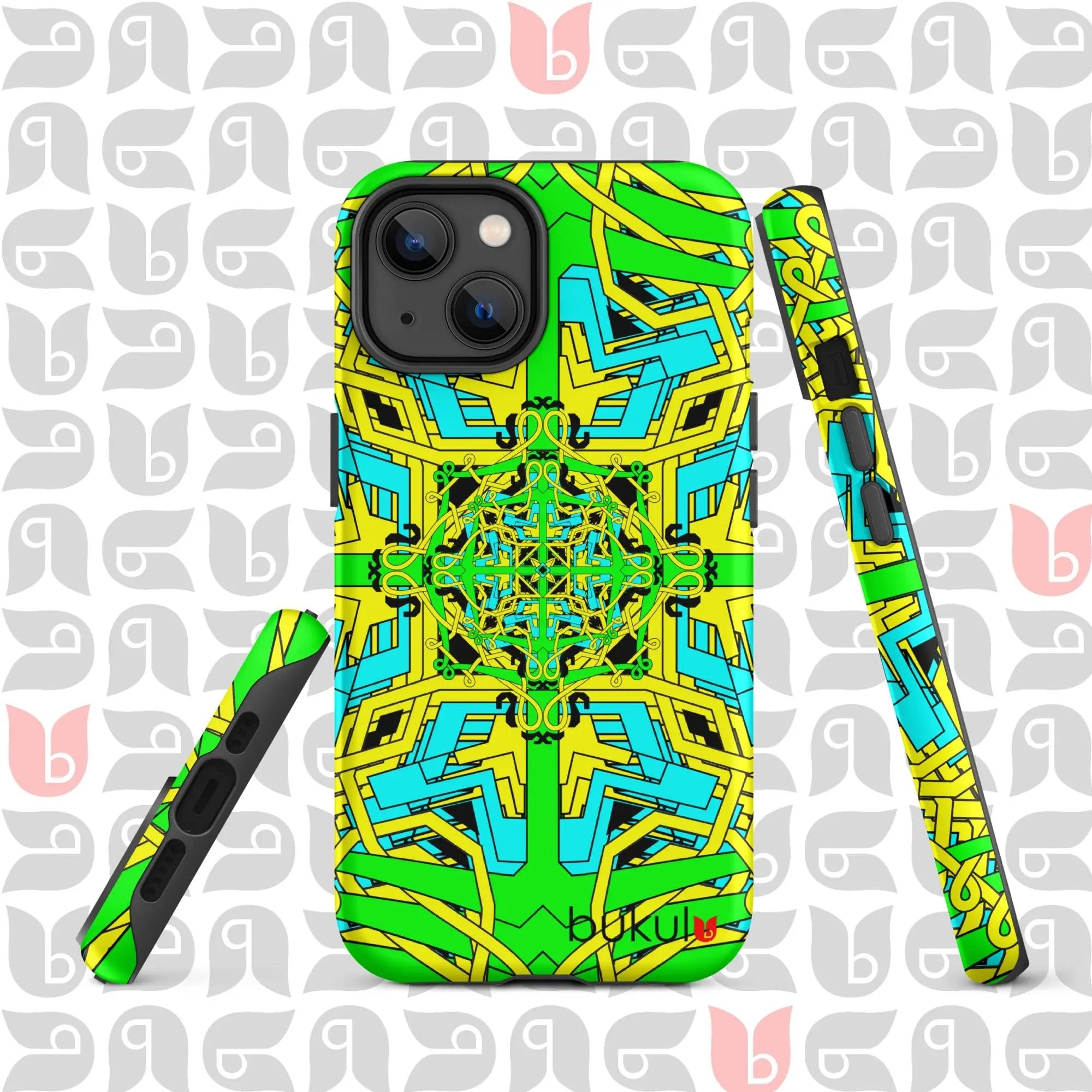 Geometric iPhone Case in Yellow-Green-Turquoise | Bold and Protective Phone Case bukulu