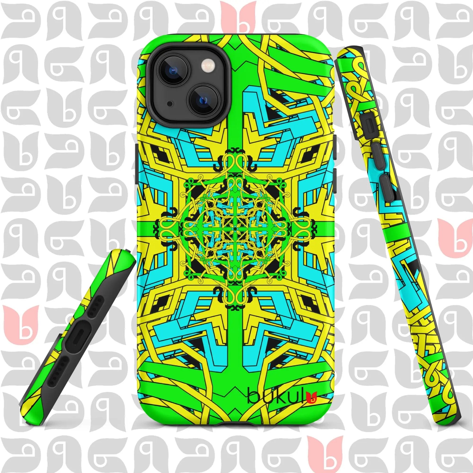 Geometric iPhone Case in Yellow-Green-Turquoise | Bold and Protective Phone Case bukulu