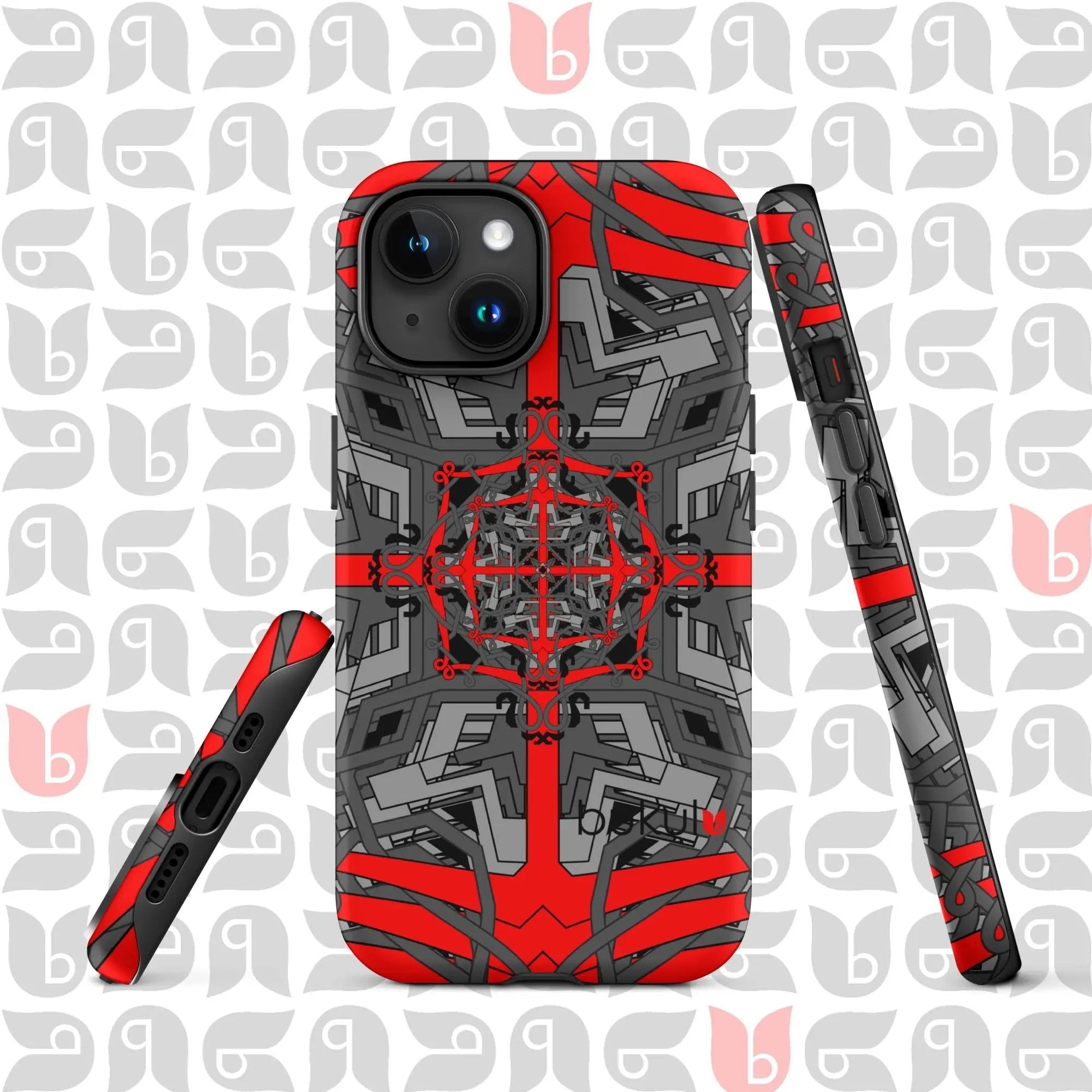 Geometric iPhone® Case Tough in Grey-Red-Black | Stylish Protection for Your Phone bukulu