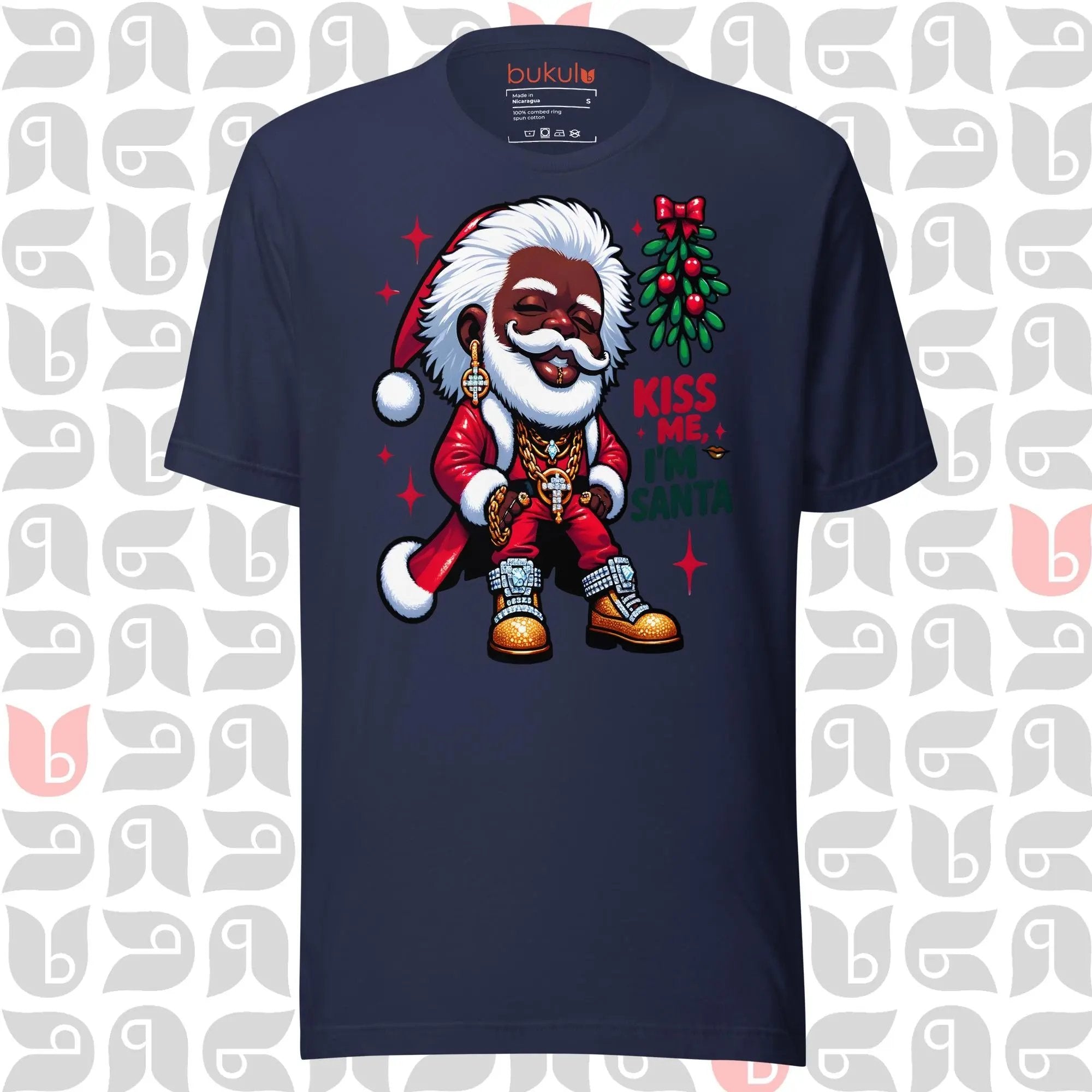Santa Shirt in Pimp-Style, Kiss Me I'm Santa Mistletoe T-Shirt 🎅🏿💋 | Unisex bukulu