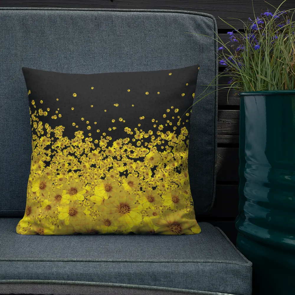 Adey Abeba | Yellow Daisy Flower All-Over Print Premium Pillow - Black - bukulu