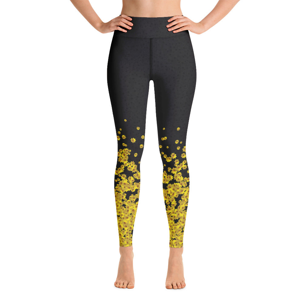 Yellow Floral Leggings in Daisy Flower for Yoga, Fitness, Activewear,  Workout or Spring Pilates