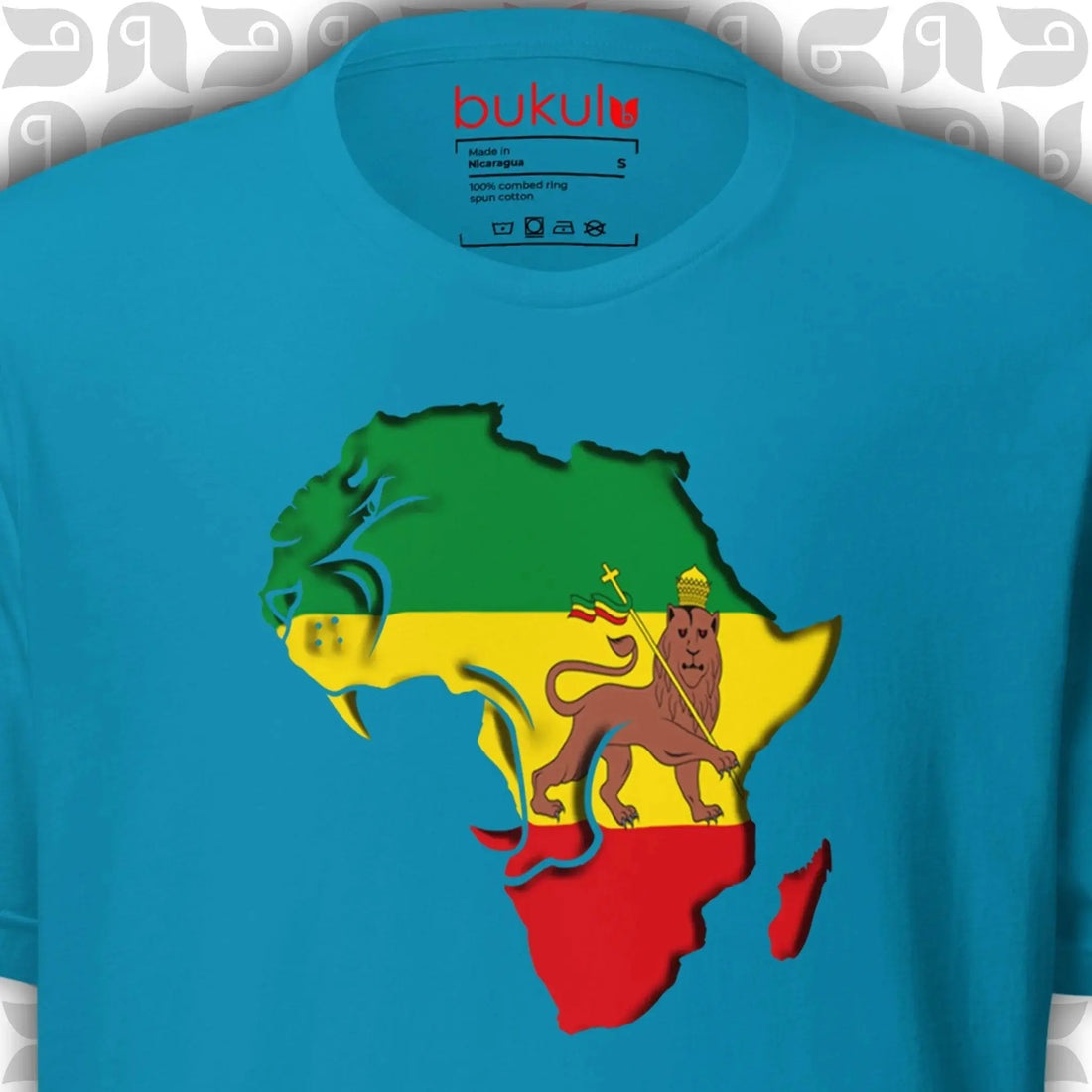 Rastafari Lion of Judah T-shirt in green yellow and red colours