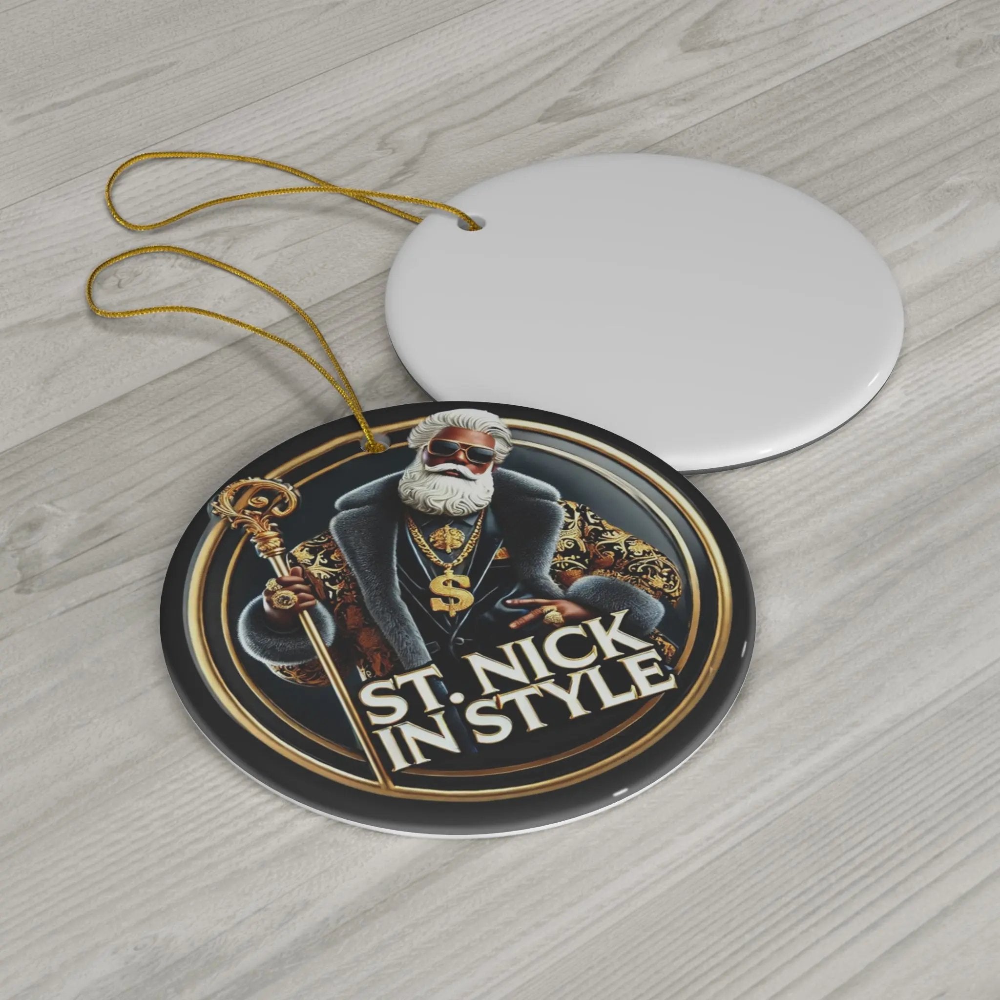 Ceramic Ornament - St Nick In Style Christmas Tree Decor | PRINTED DESIGN Printify