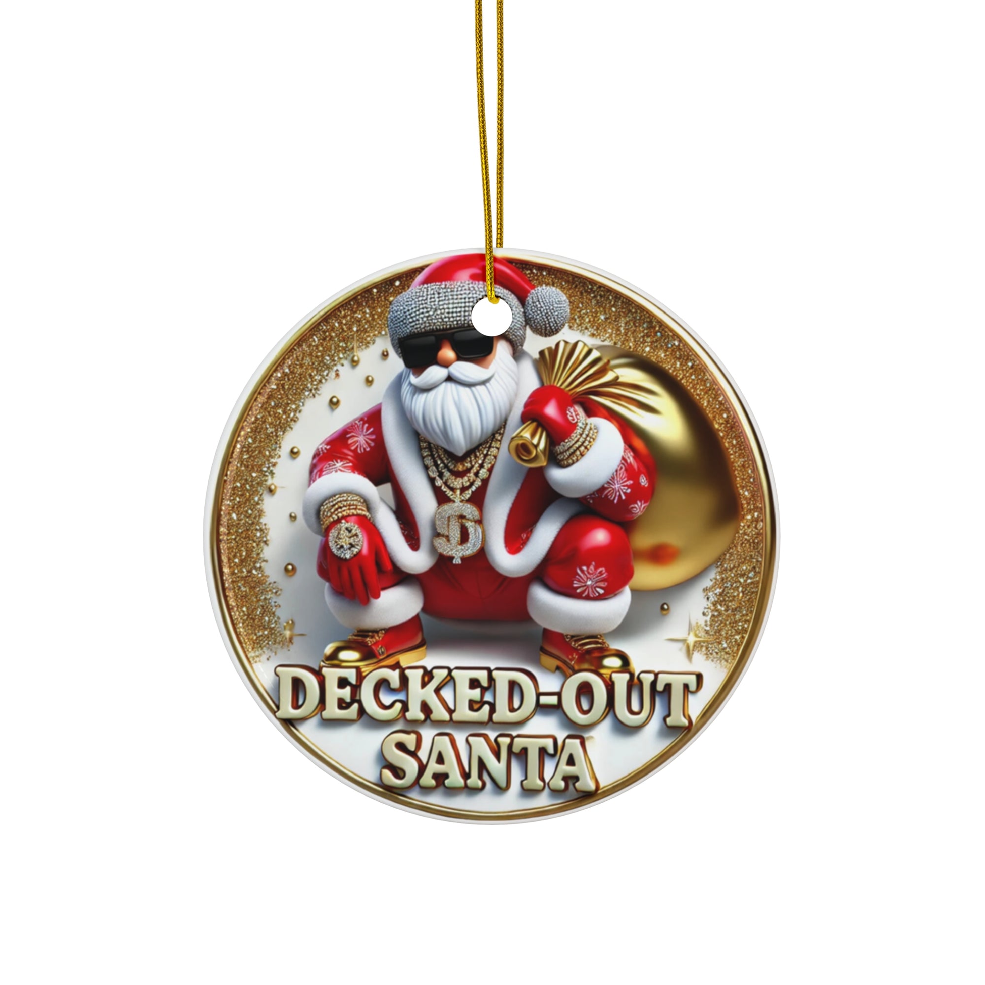 Decked-Out Santa Ceramic Christmas Tree Ornament, Pimp Santa Decoration
