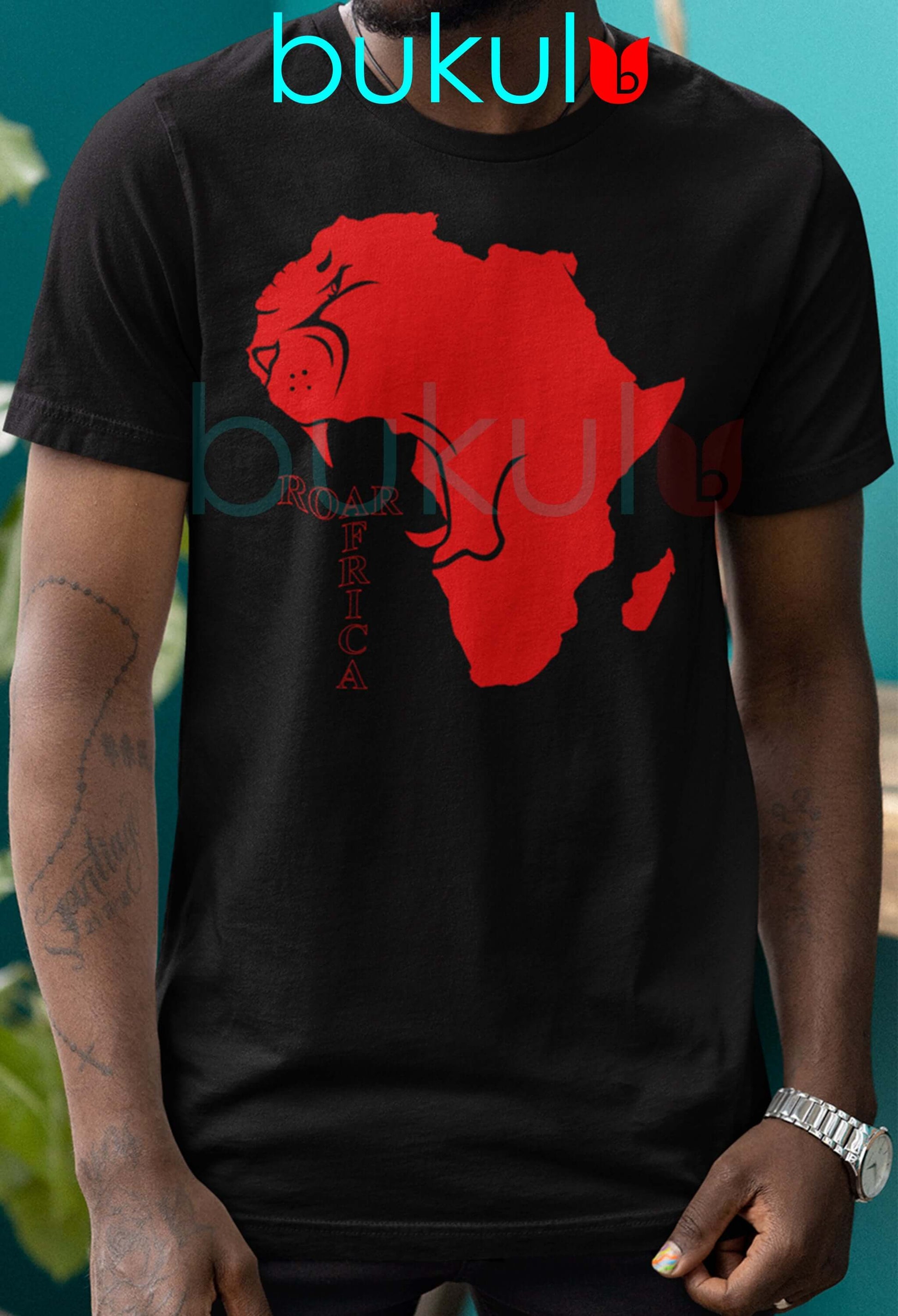 Roaring Lion Africa Map Cut-Out on T-Shirt