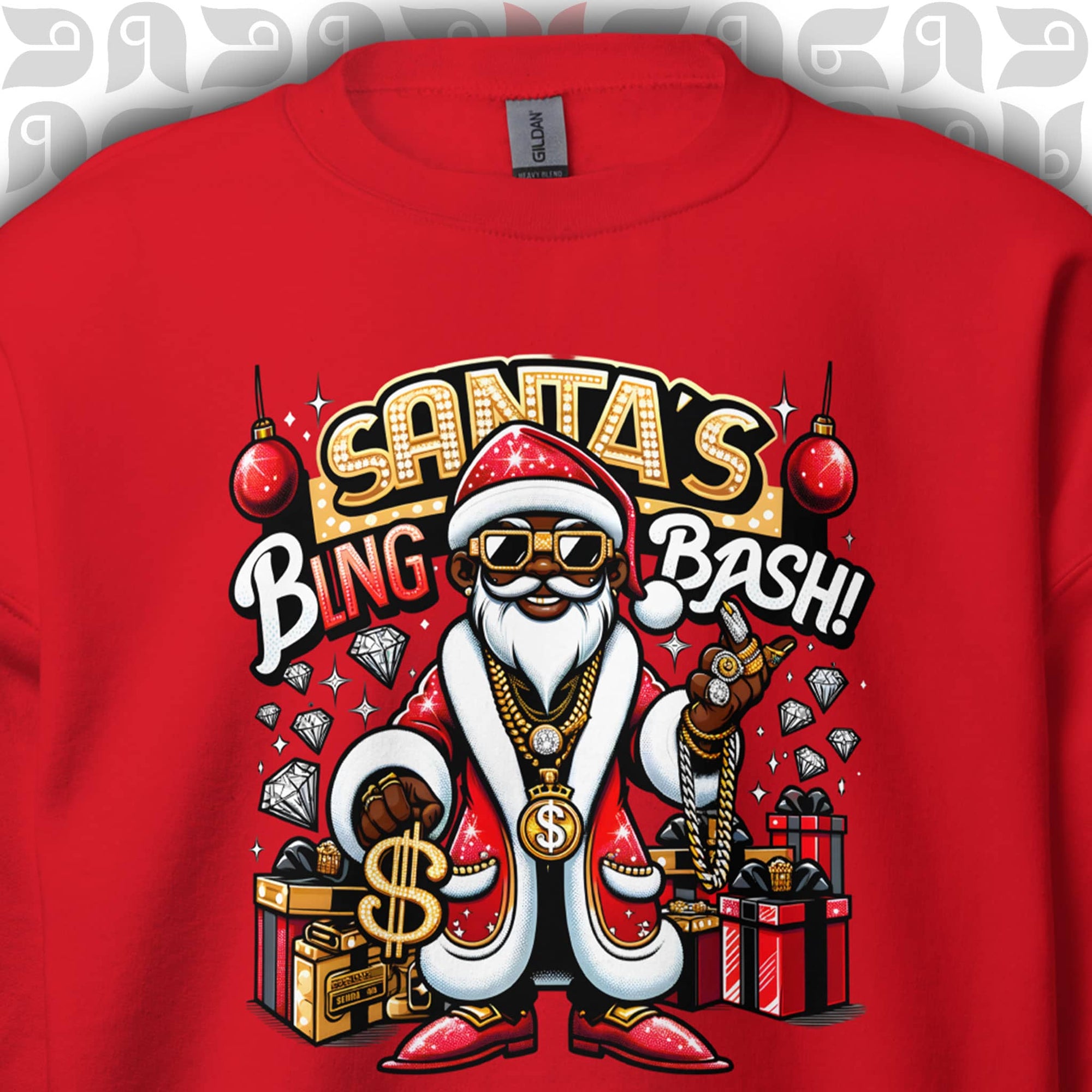 Santa in Pimp-Style Sweatshirt | Santa's Bling Bash Festive Sweater 🎅🏿💎 | Unisex