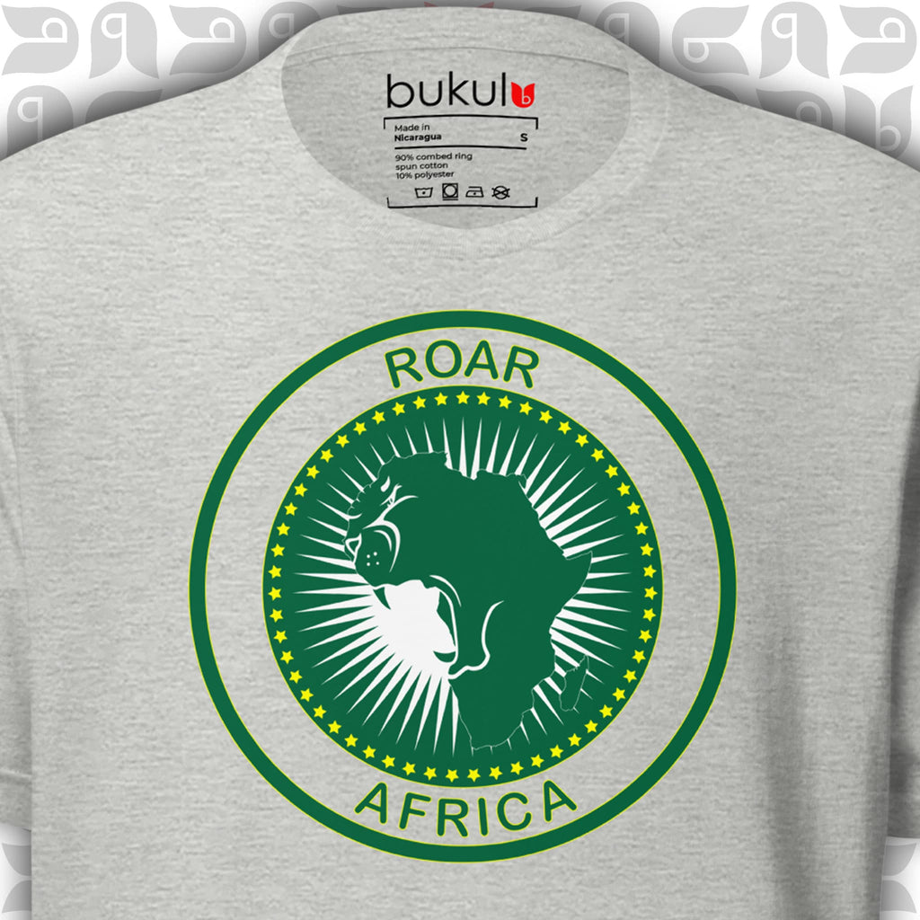 African Union Flag T-Shirt with Roaring African lion inside Africa map | Unisex