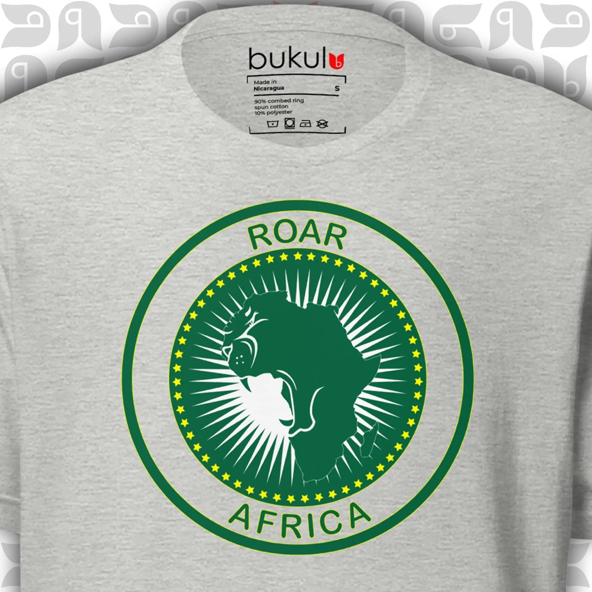 African Union Flag T-Shirt with Roaring African lion inside Africa map | Unisex bukulu