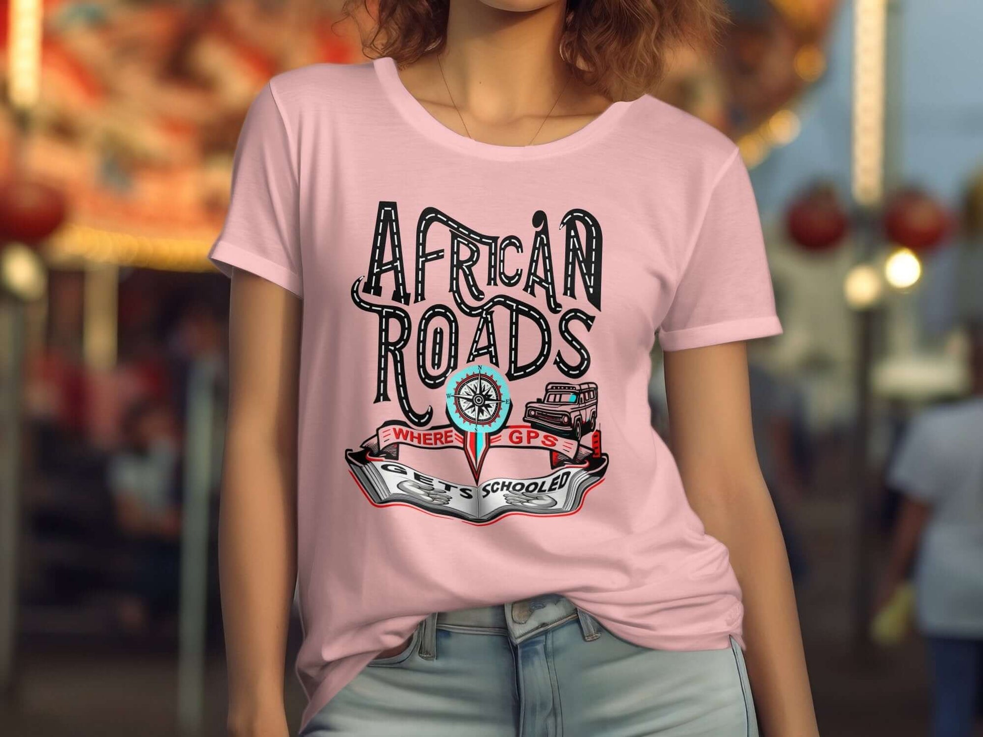 Unisex T-Shirt with African Roads and Compass Graphic