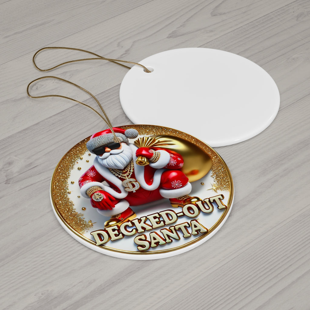 Decked-Out Santa Ceramic Christmas Tree Ornament, Pimp Santa Decoration