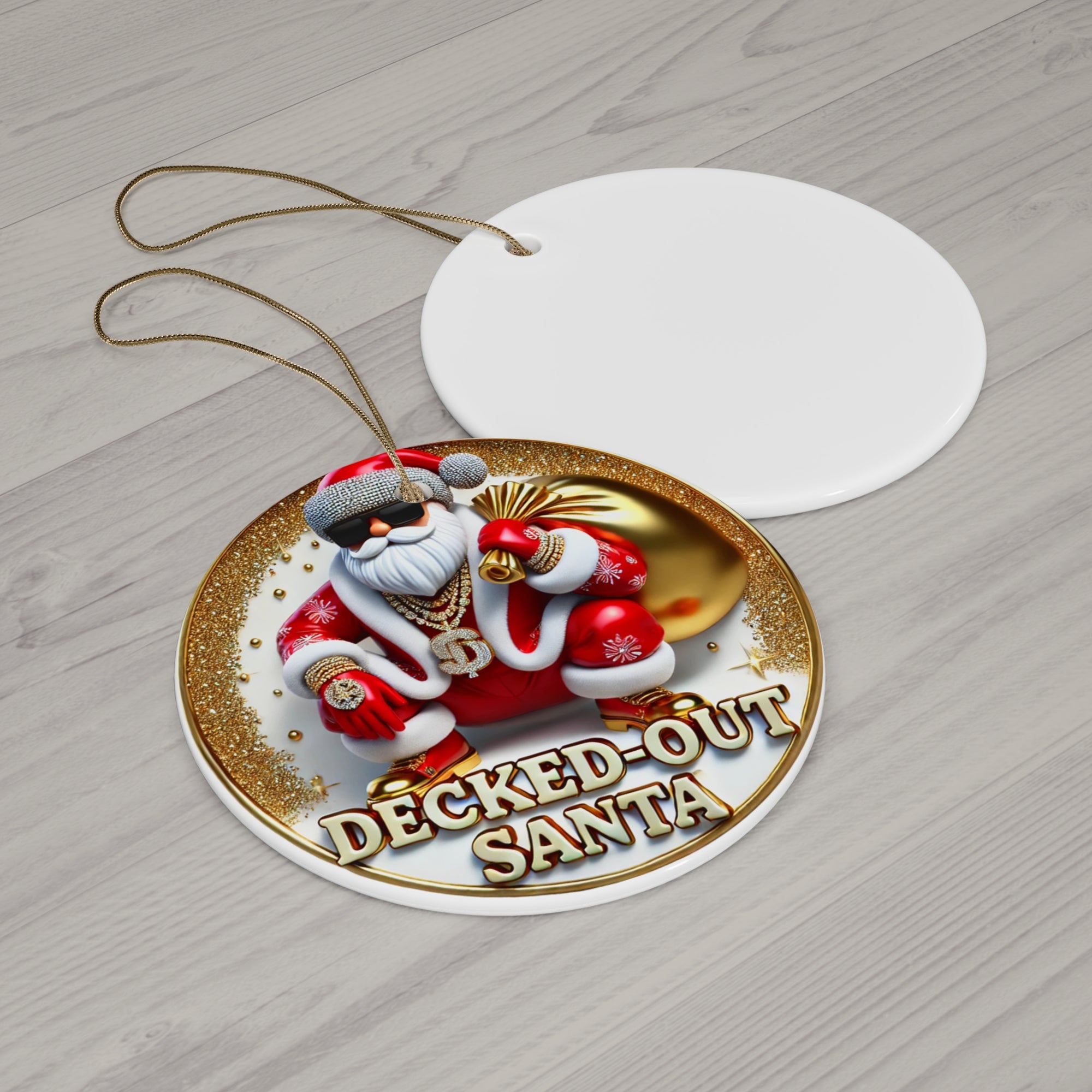 Decked-Out Santa Ceramic Christmas Tree Ornament, Pimp Santa Decoration