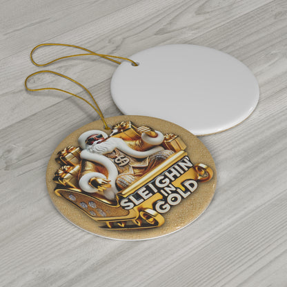 Ceramic Ornament - Pimp Santa Sleighin' in Gold | PRINTED DESIGN