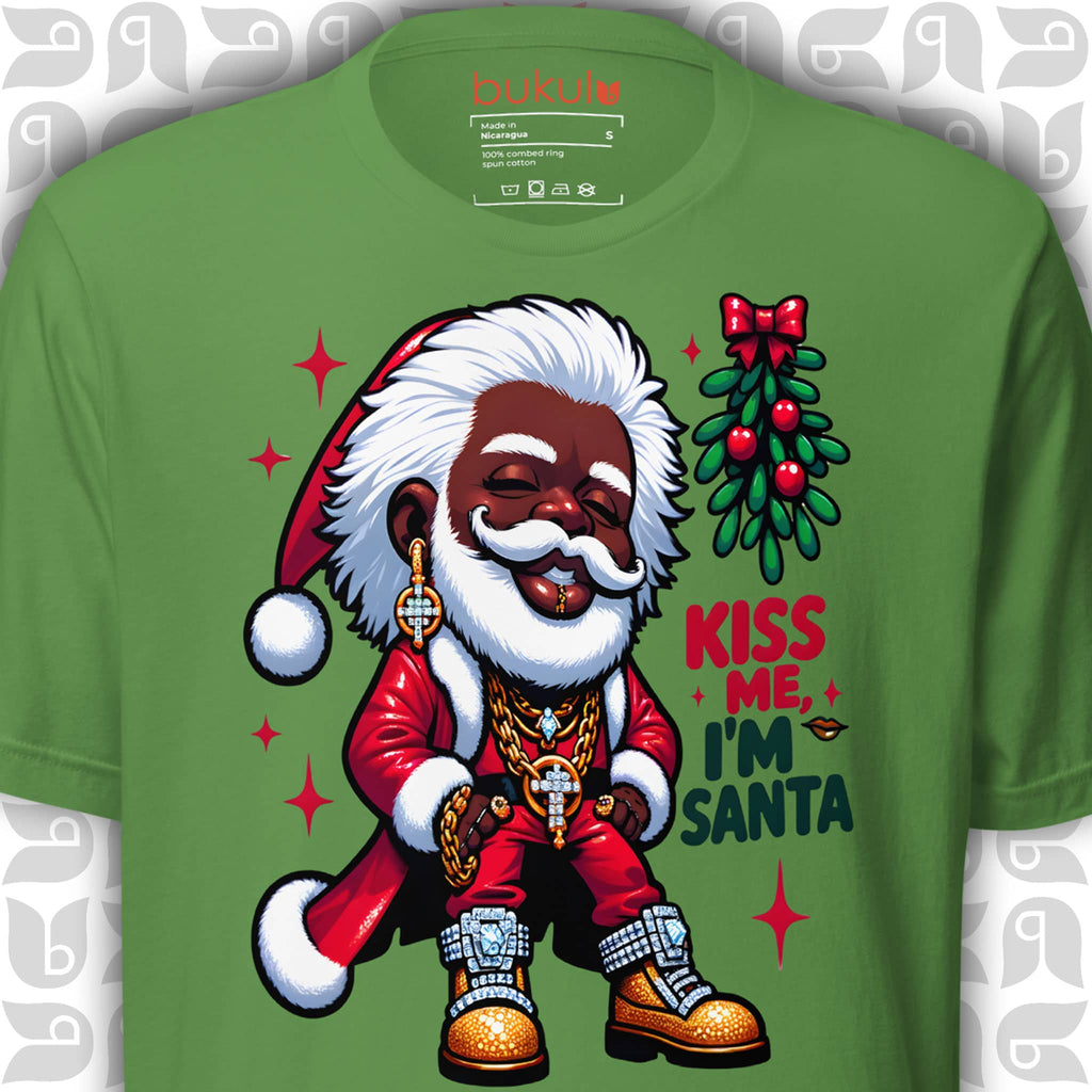 Santa Shirt in Pimp-Style, Kiss Me I'm Santa Mistletoe T-Shirt 🎅🏿💋 | Unisex