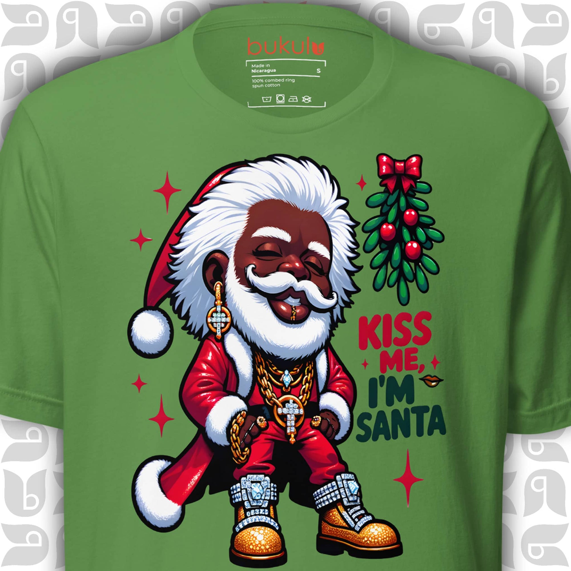 Santa Shirt in Pimp-Style, Kiss Me I'm Santa Mistletoe T-Shirt 🎅🏿💋 | Unisex