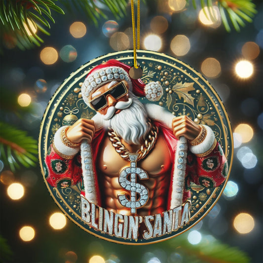 Pimp Santa Blingin' Santa Ceramic Ornament