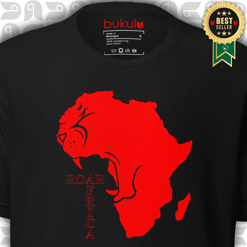 Africa's Roaring Lion Map T-Shirt - Unisex Symbol of Strength & Pride bukulu