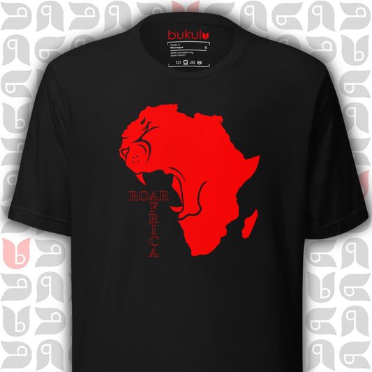 Africa's Roaring Lion Map T-Shirt - Unisex Symbol of Strength & Pride