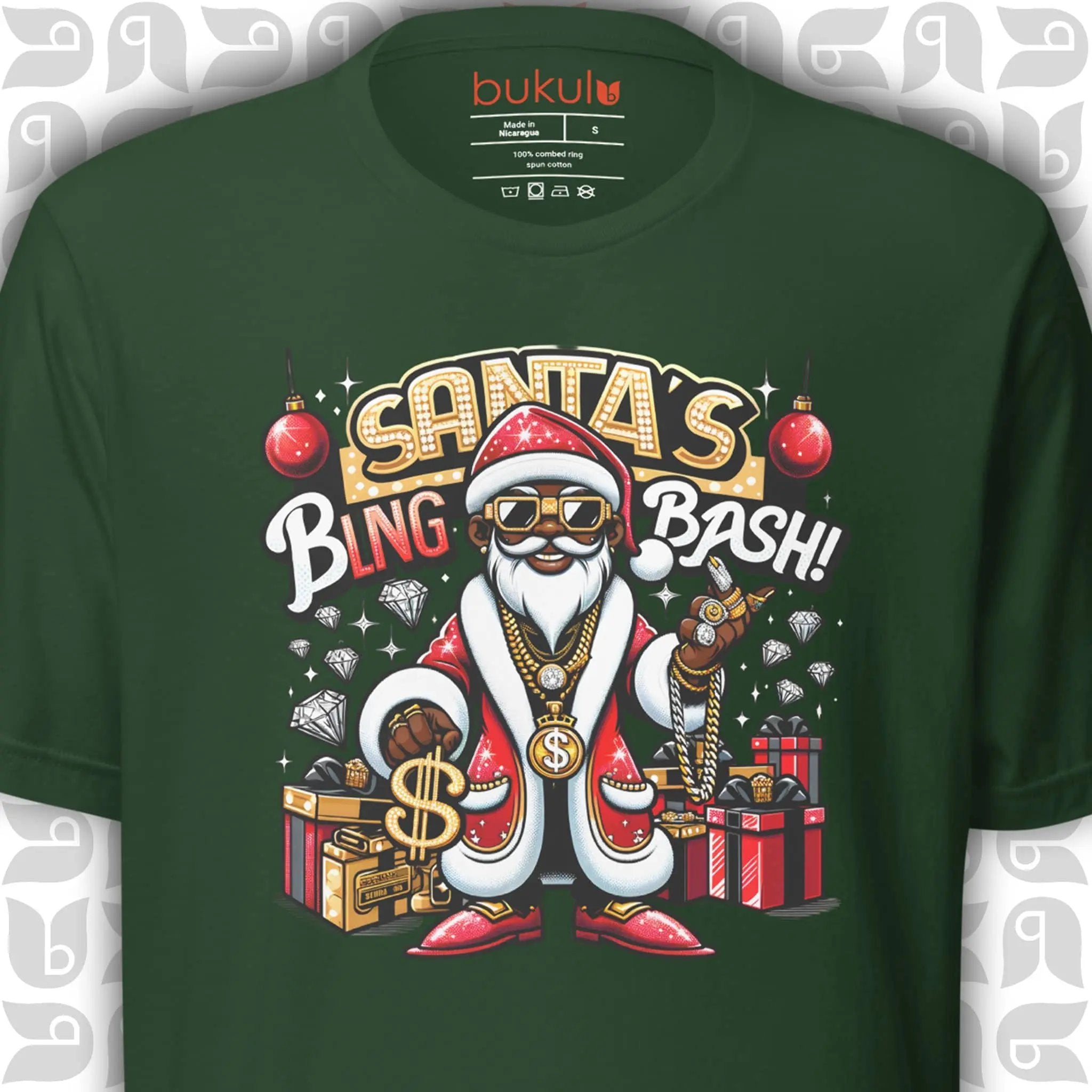 African-American Santa in Pimp-Style T-Shirt Santa's Bling Bash Festive Tee 