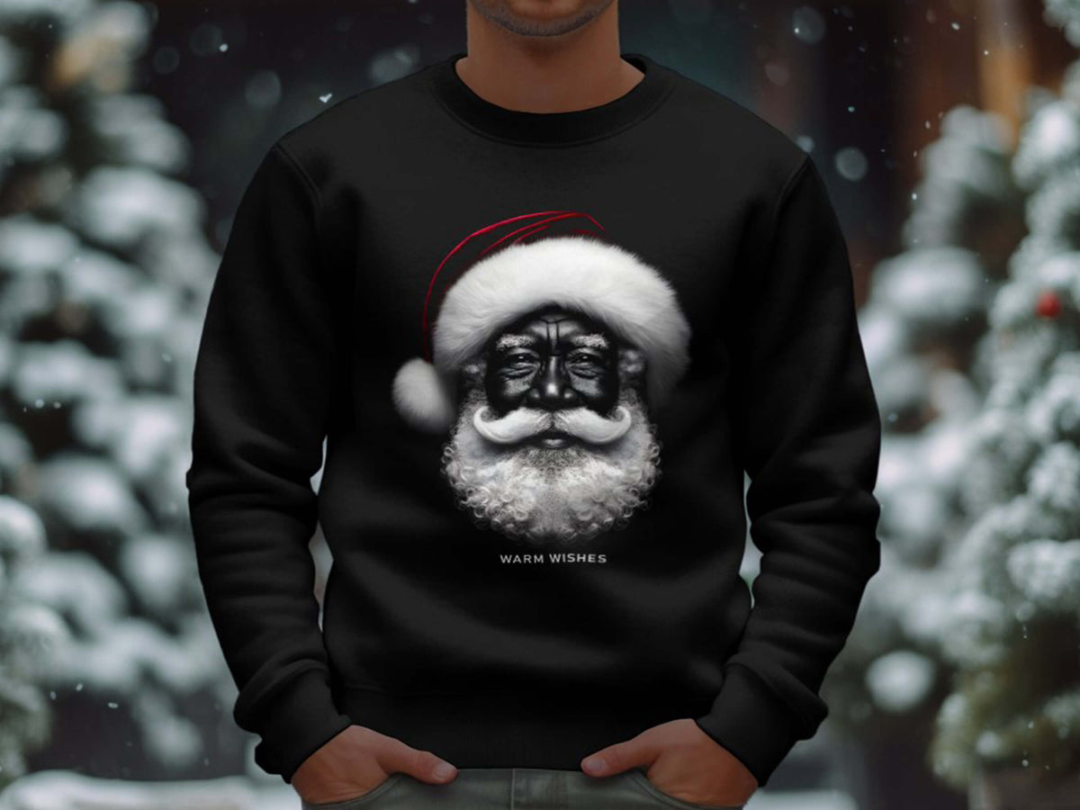 Black Santa Sweatshirt Warm Wishes Holiday Design
