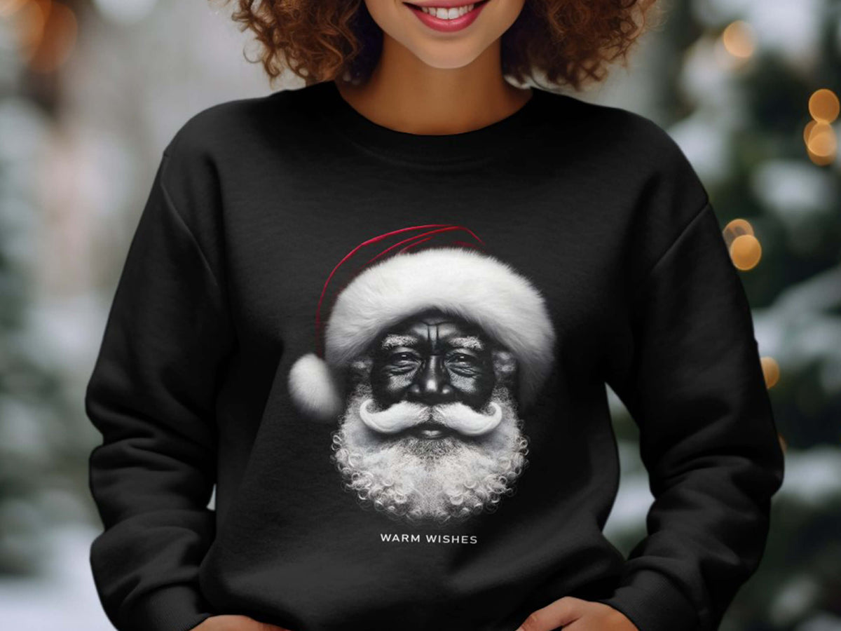 Warm Wishes Black Santa Sweatshirt for Christmas