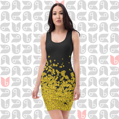 Yellow Floral Fitted Dress for Garden Party, Bridesmaid or Cocktail Party in Adey Abeba Print