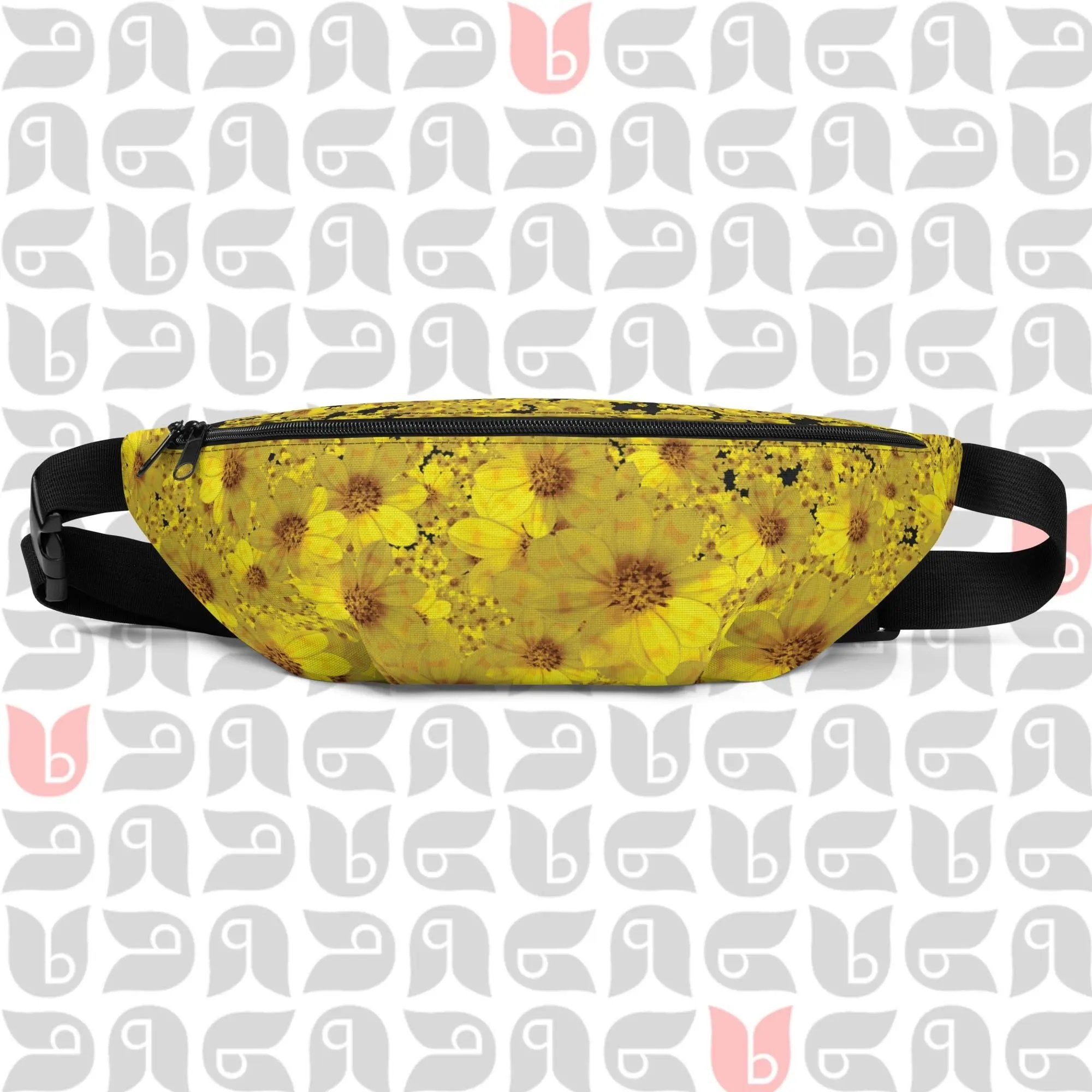Yellow Floral Waist Bag or Fanny pack in Daisy Flower Adey Abeba Print - Black and Yellow Unisex bukulu