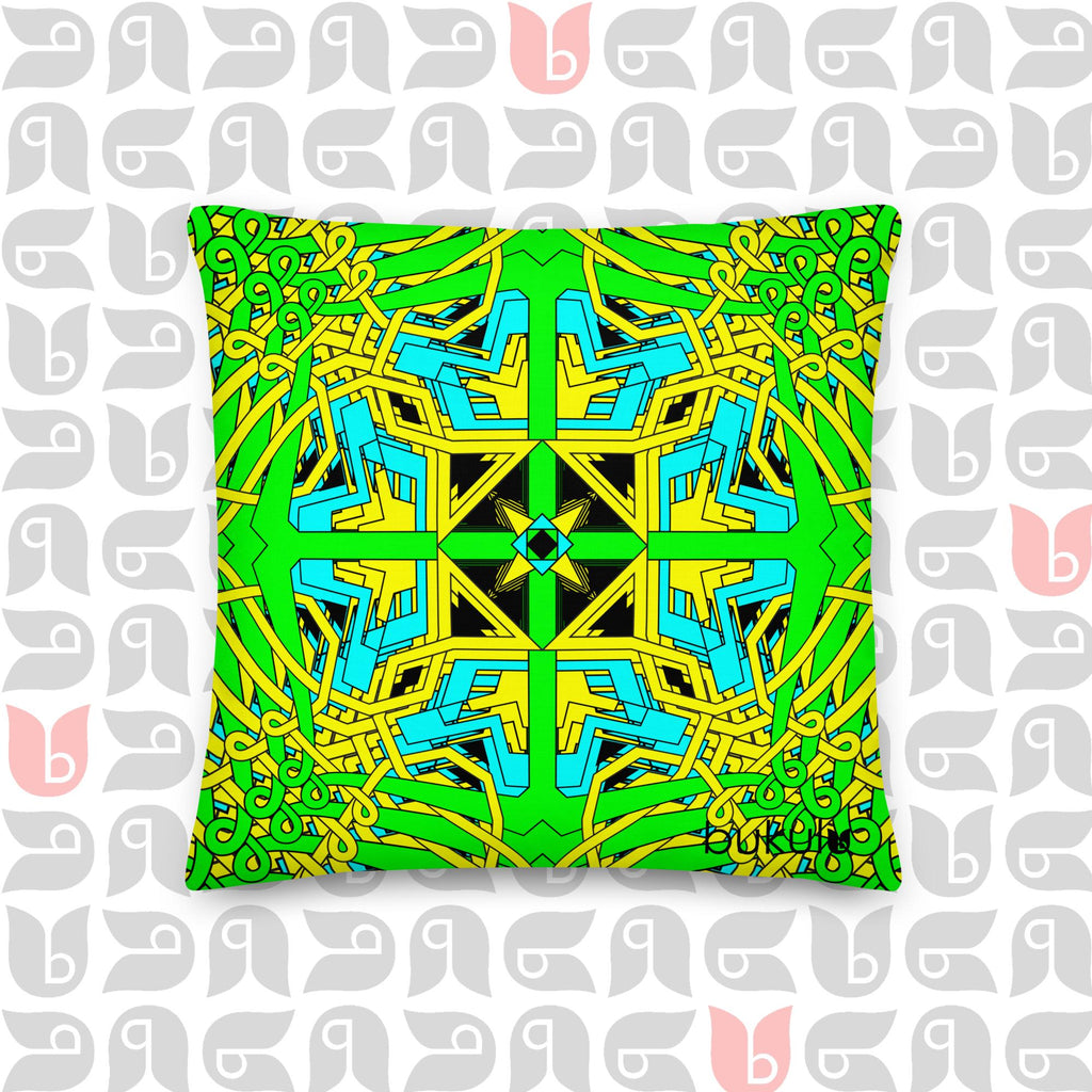 Geometric Premium Pillow with Cushion Included | Yellow, Green, and Turquoise 18"x18"