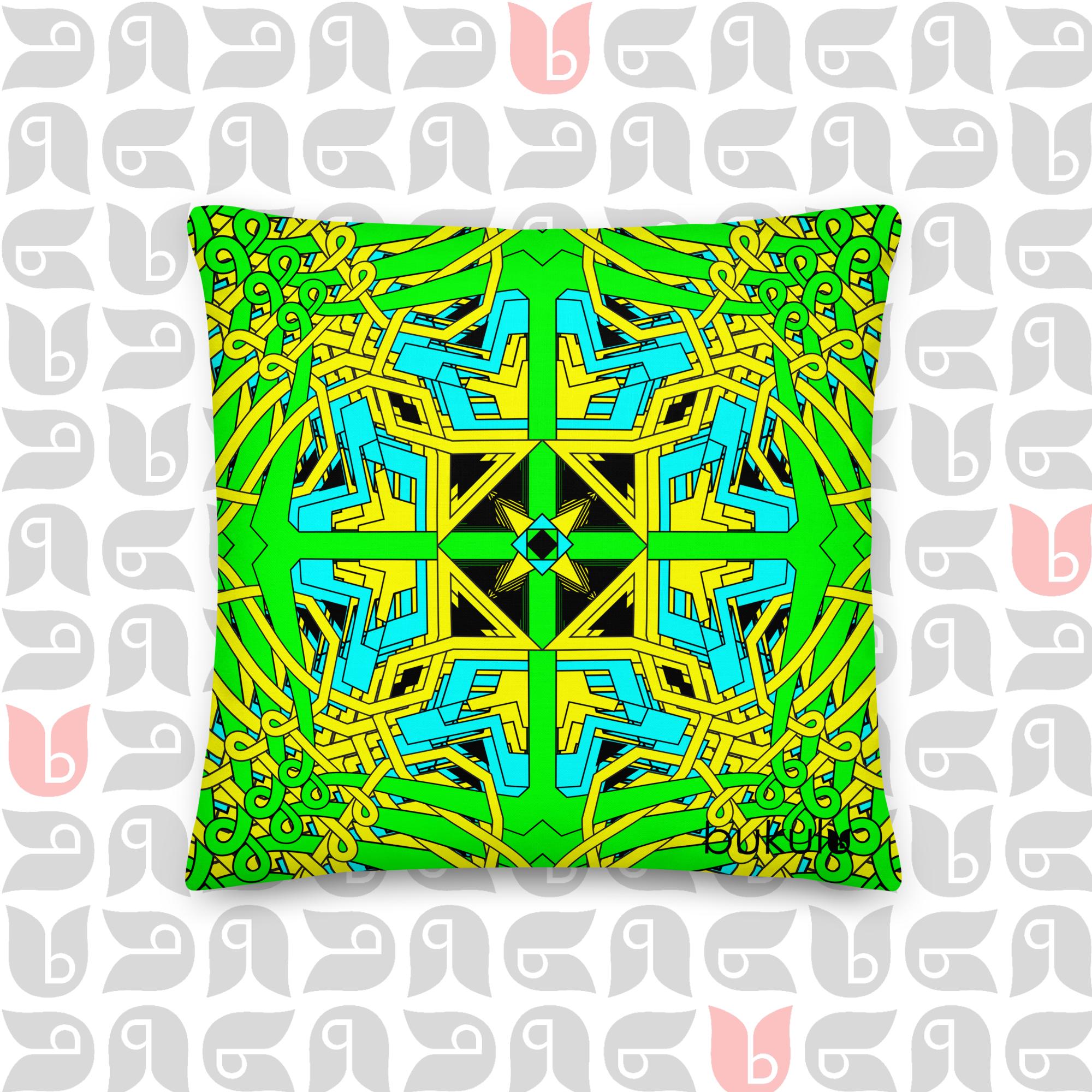 Geometric Premium Pillow with Cushion Included | Yellow, Green, and Turquoise 18"x18"