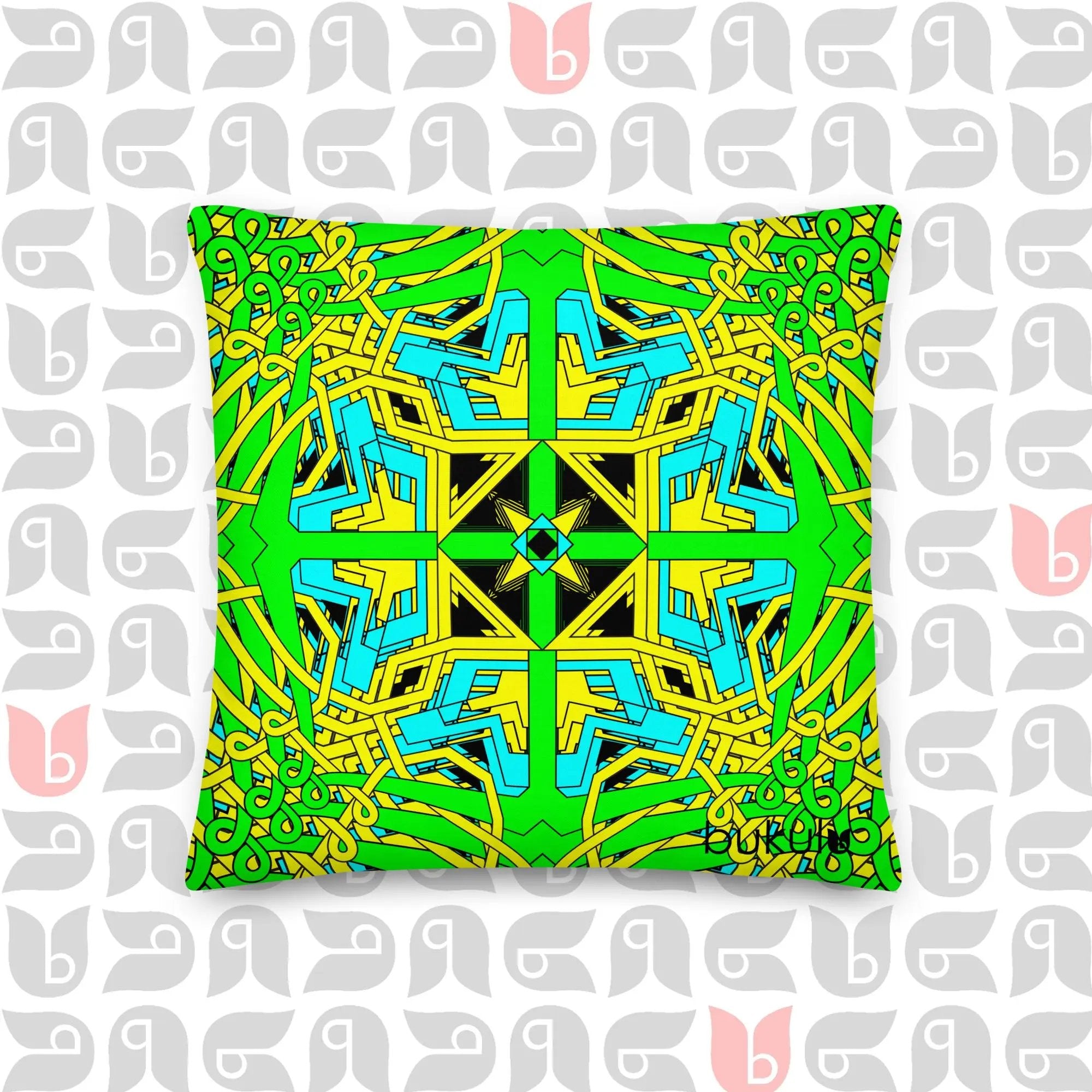 Geometric Pillow with Cushion Included | Premium Yellow, Green, and Turquoise 18"x18" bukulu