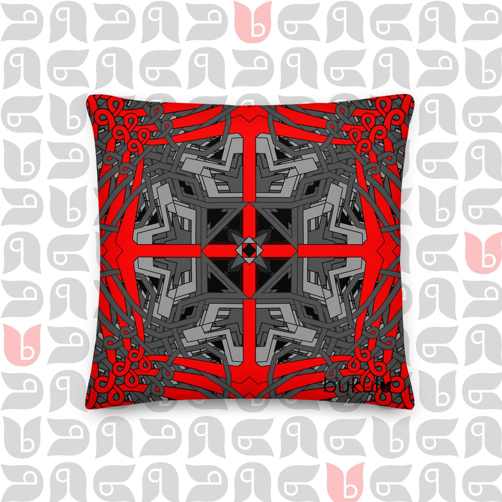 Geometric Premium Pillow Black in Grey Red and Black 18"x18"