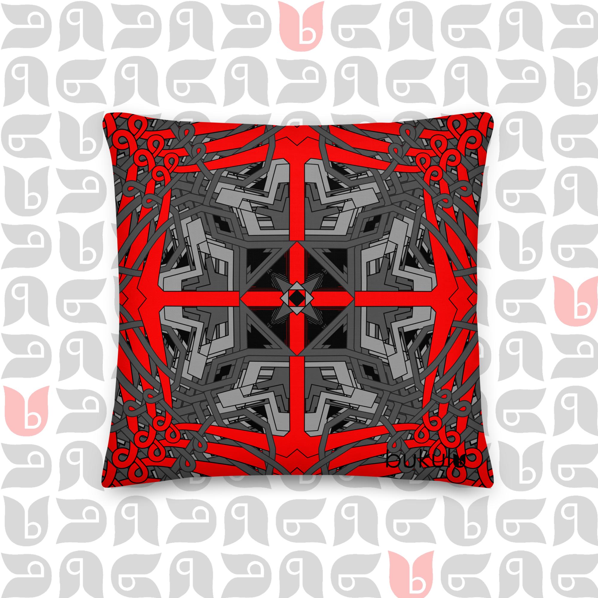 Geometric Premium Pillow Black in Grey Red and Black 18"x18"