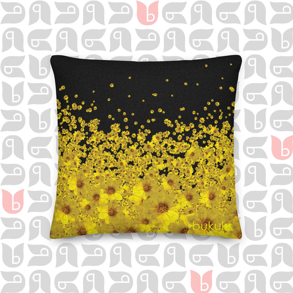 Floral Pillow and Cover in Adey Abeba Double Sided Square Cushion Yellow and Black 18"x18"