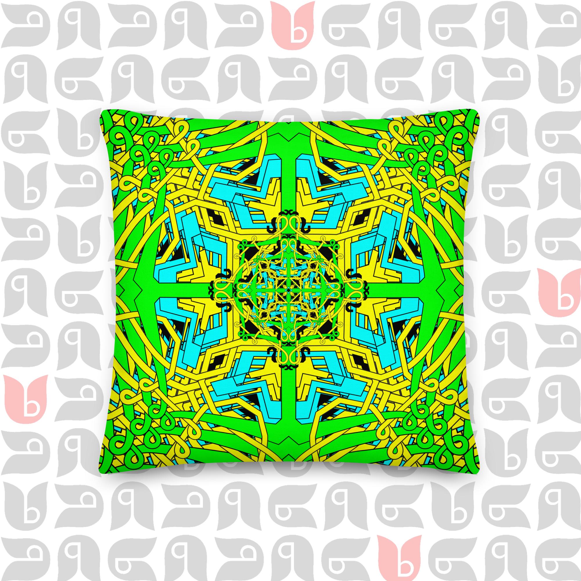 Geometric Premium Pillow with Cushion Included | Yellow, Green, and Turquoise 18"x18"