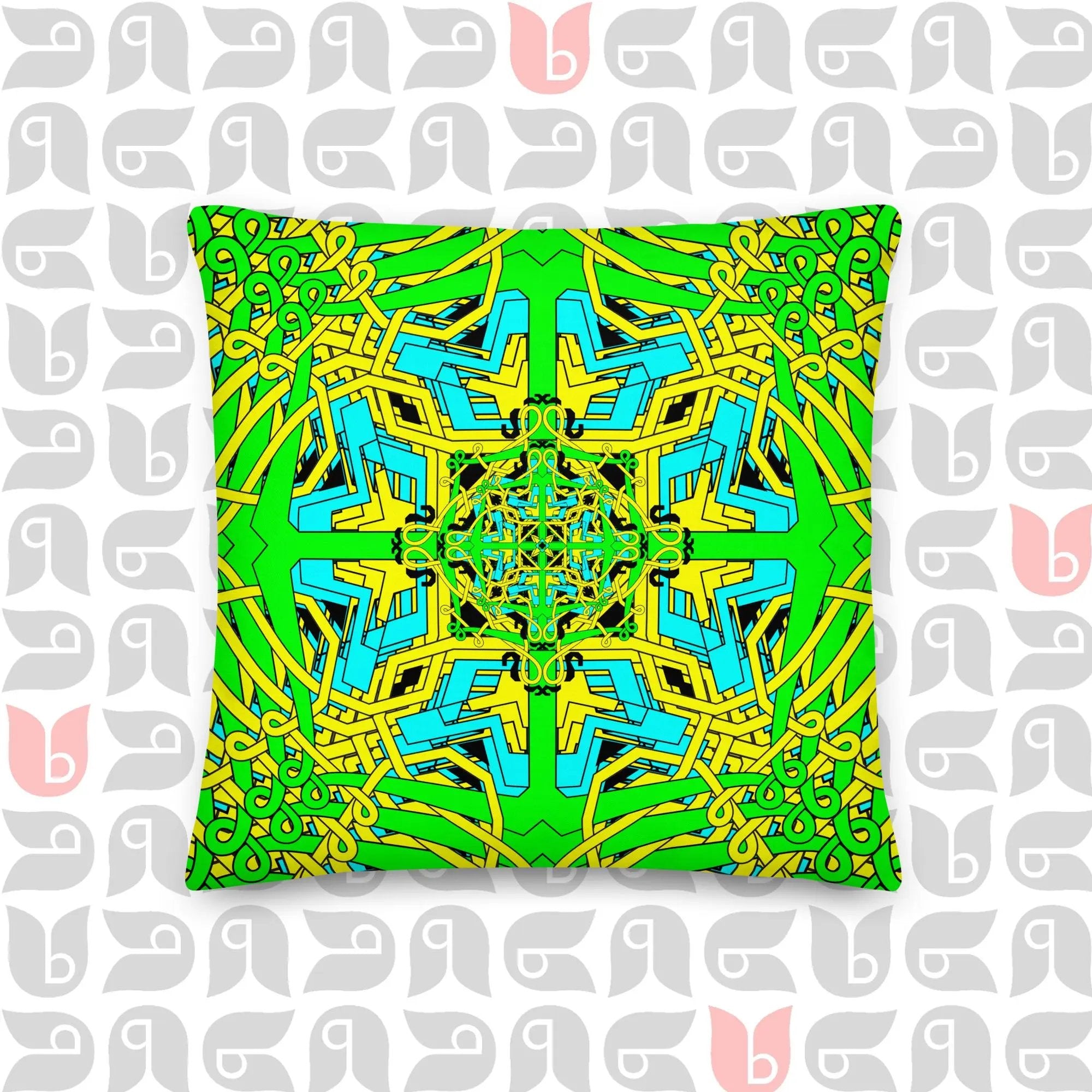 Geometric Pillow with Cushion Included | Premium Yellow, Green, and Turquoise 18"x18" bukulu