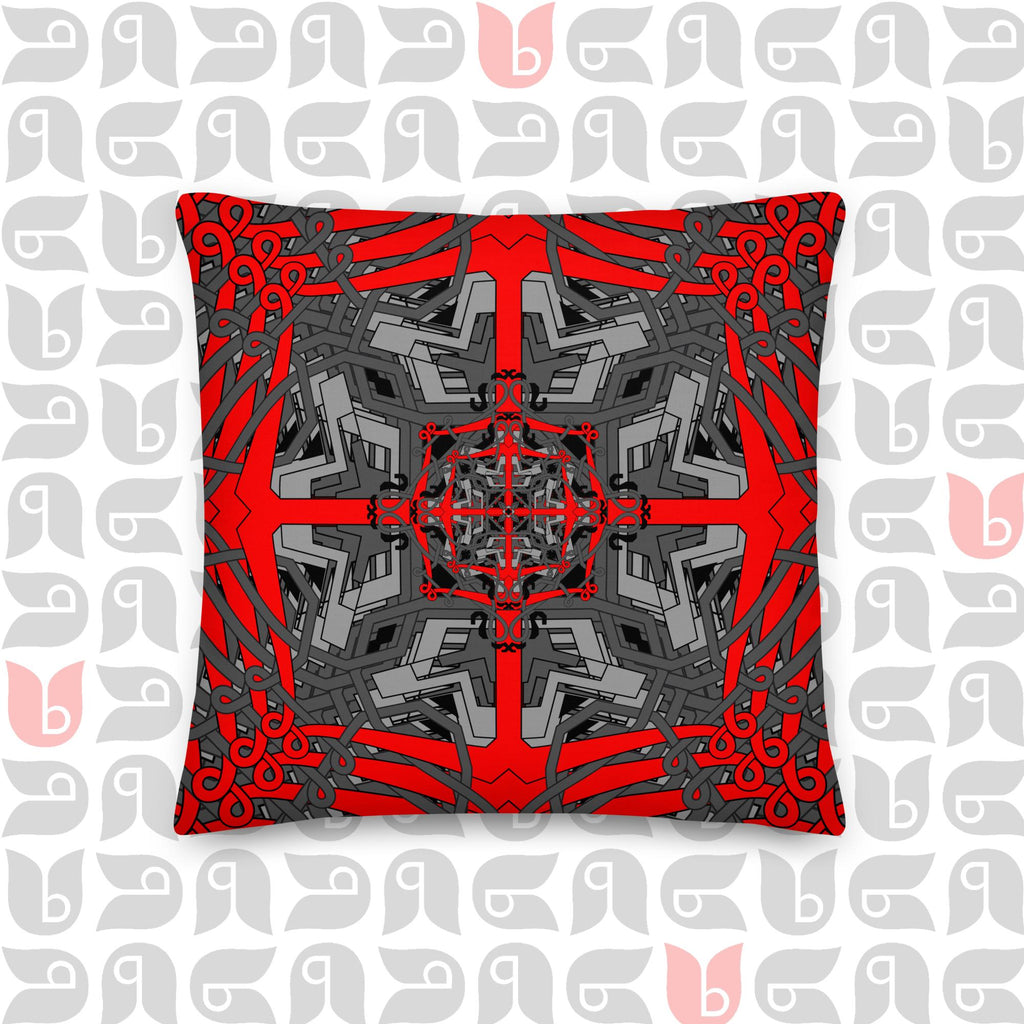 Geometric Premium Pillow Black in Grey Red and Black 18"x18"